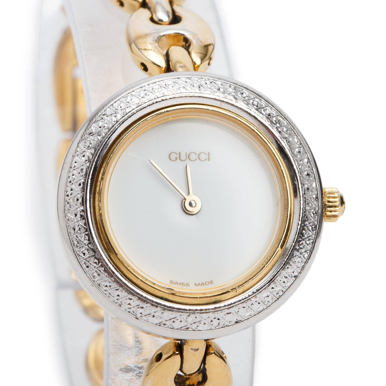 Gucci Gold Plated Stainless Steel 1100 Series 26 MM Watch White Dial w/ Birks Box & 6 Multicolour Bezels