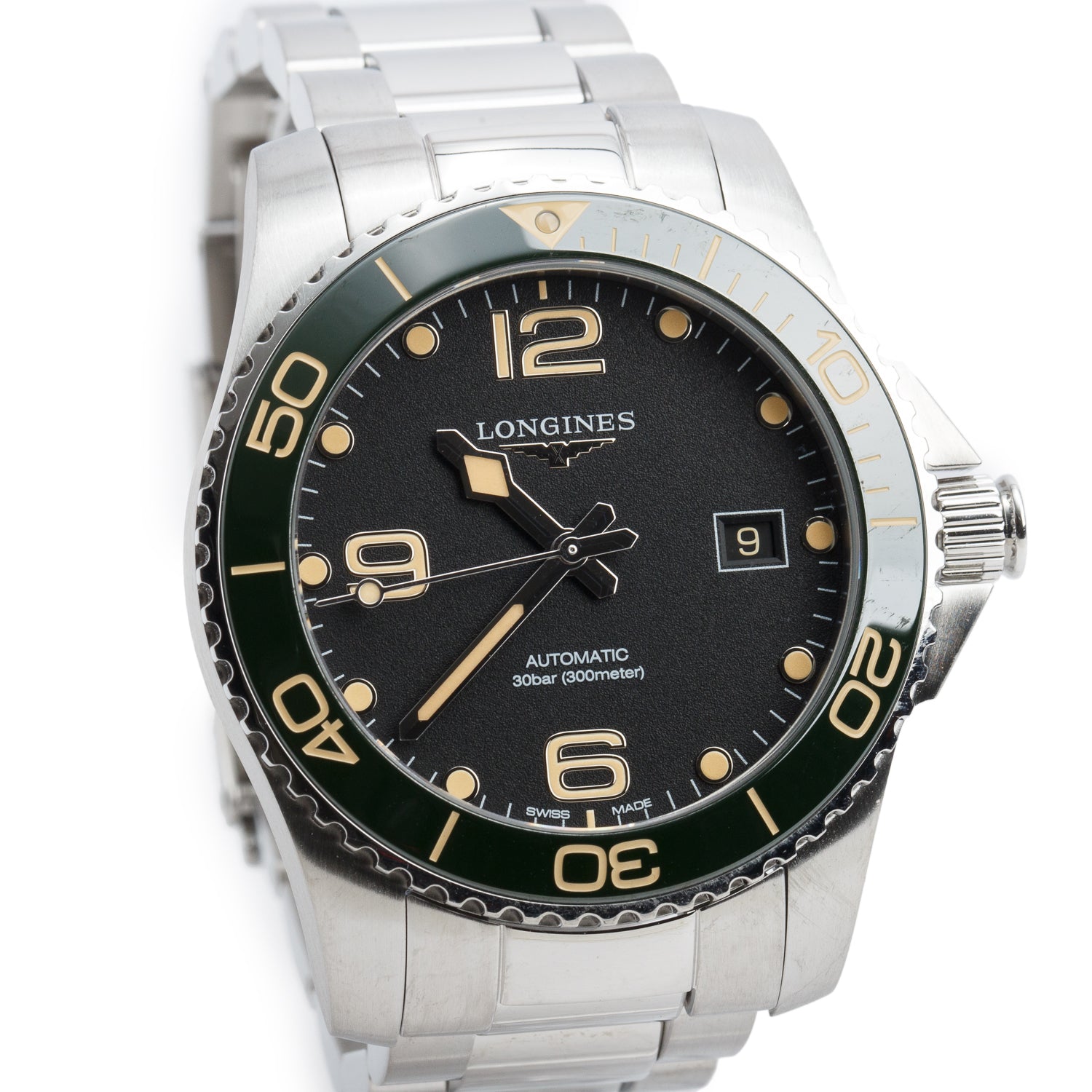 Longines 2024 Stainless Steel HydroConquest 41 MM Automatic Watch Green Bezel Black Dial w/ Box & Papers
