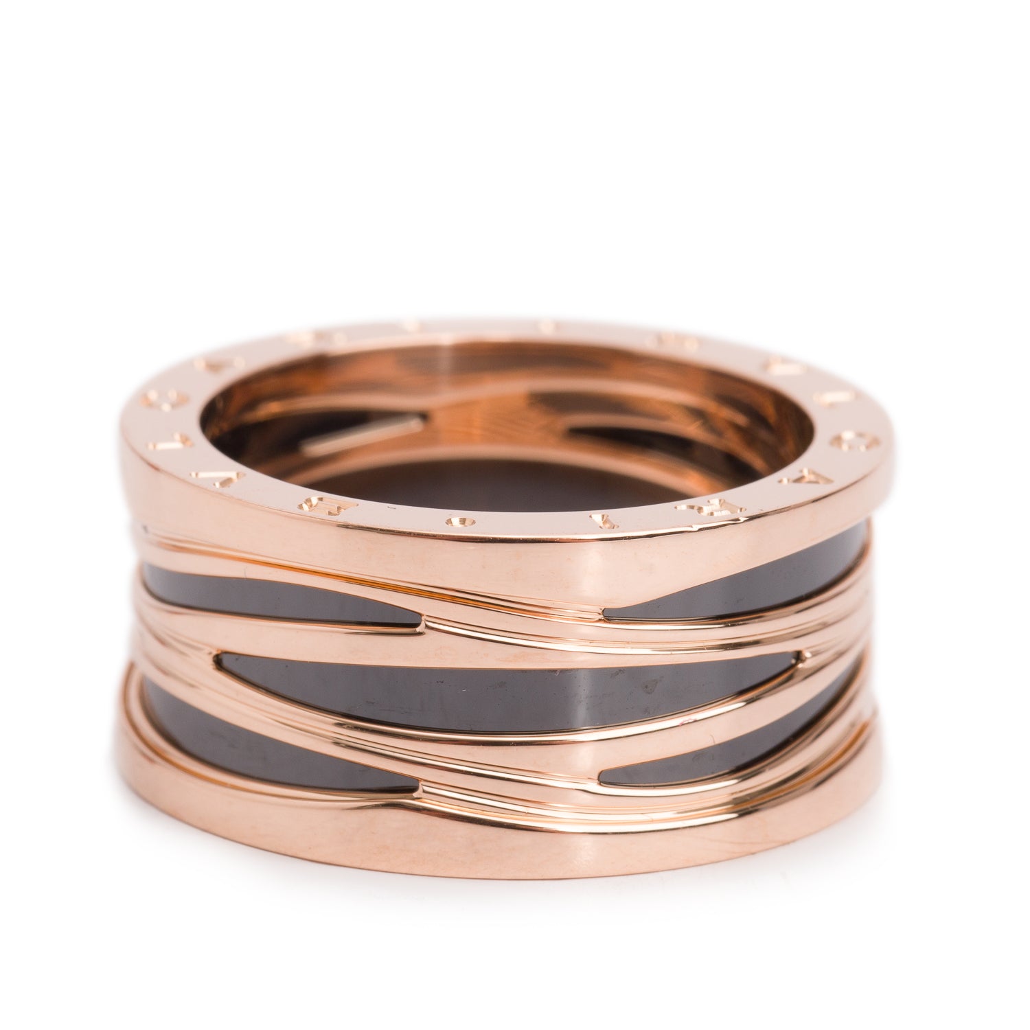 BVLGARI 18k Rose Gold & Black Ceramic B.Zero1 Legend Ring, Size 68 12.25 w/ Box, Certificate & Receipt