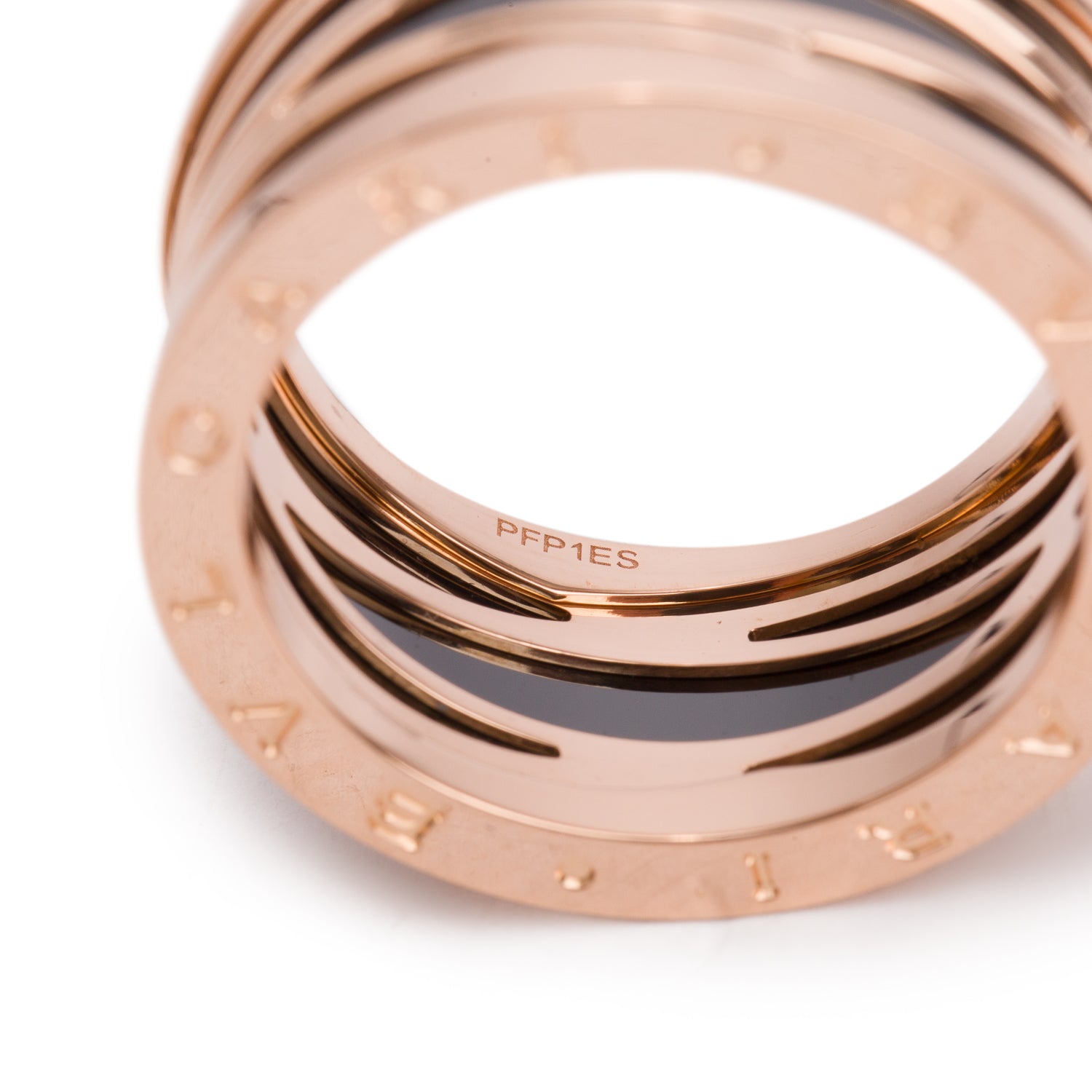 BVLGARI 18k Rose Gold & Black Ceramic B.Zero1 Legend Ring, Size 68 12.25 w/ Box, Certificate & Receipt