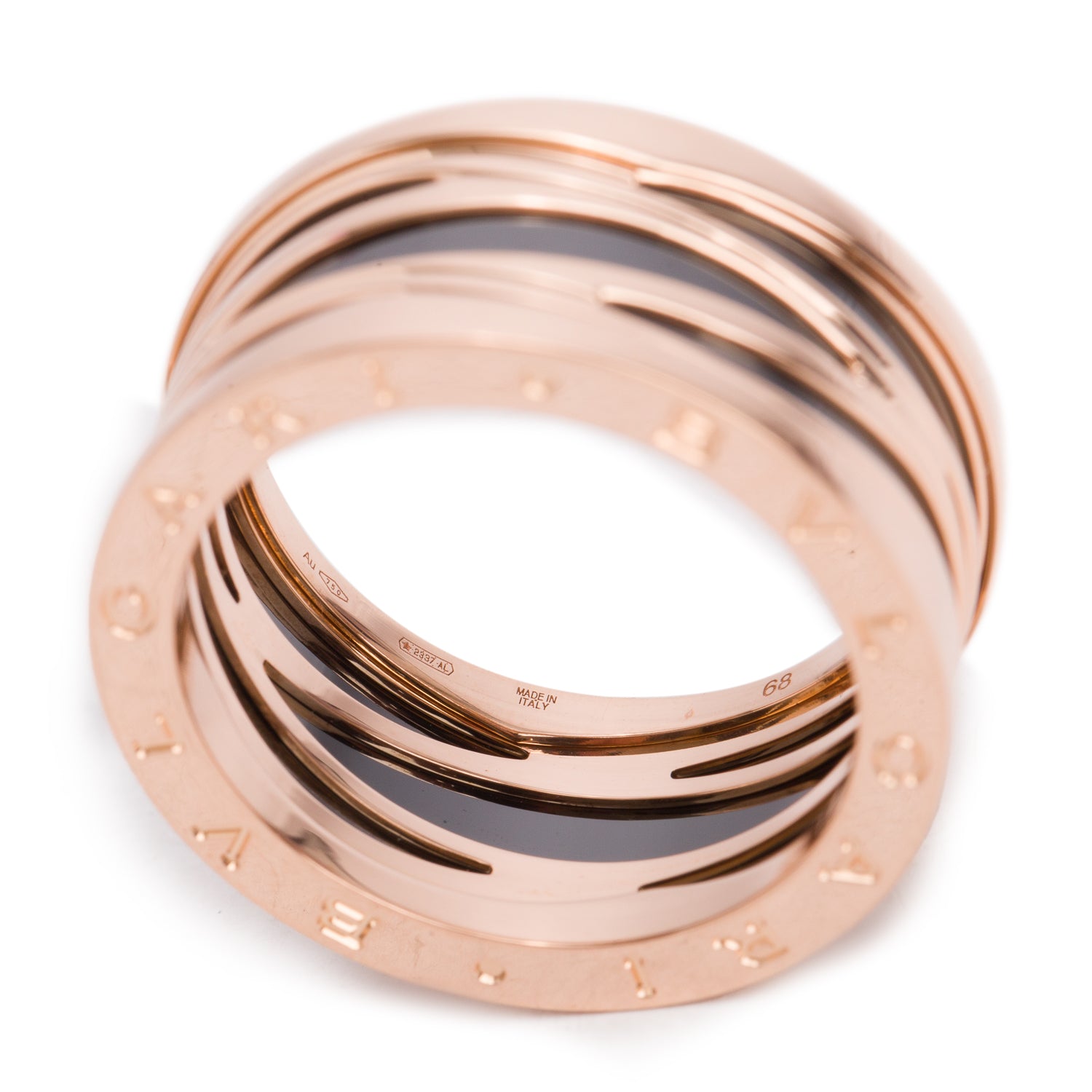 BVLGARI 18k Rose Gold & Black Ceramic B.Zero1 Legend Ring, Size 68 12.25 w/ Box, Certificate & Receipt