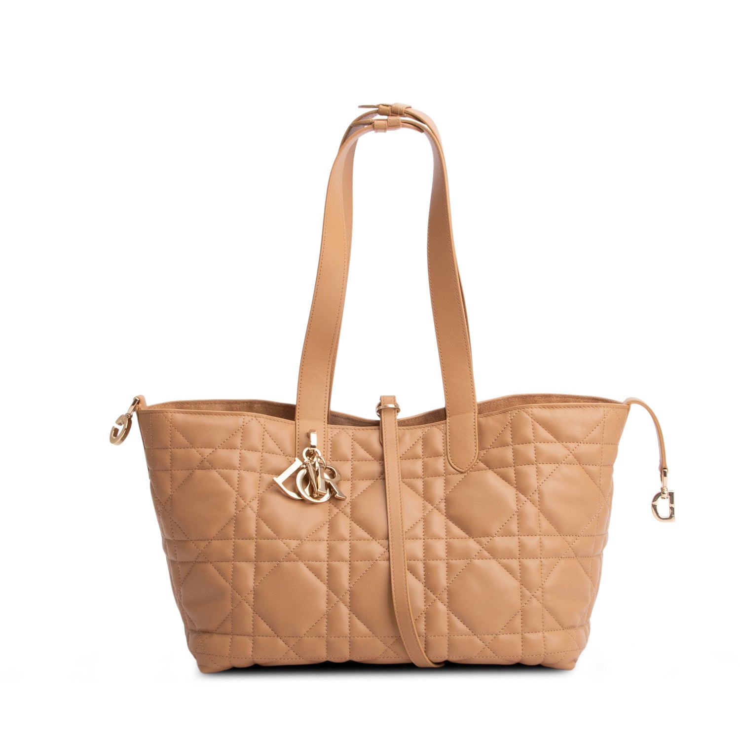 Christian Dior 2023 Beige Macrocannage Calfskin Leather Medium Toujours Bag w/ Pouch & Authenticity Card