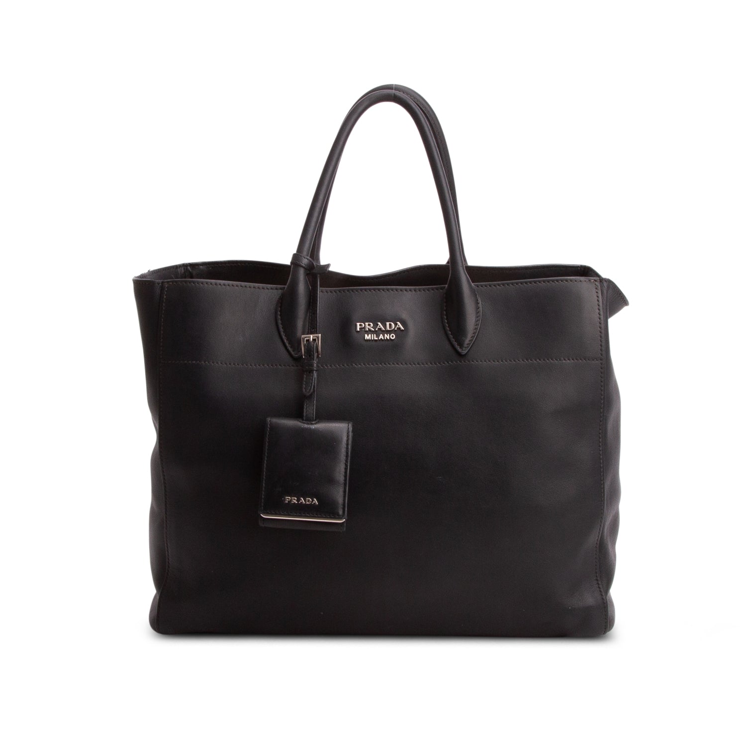 Prada Black Soft Calf Leather Medium City Tote w/ Strap