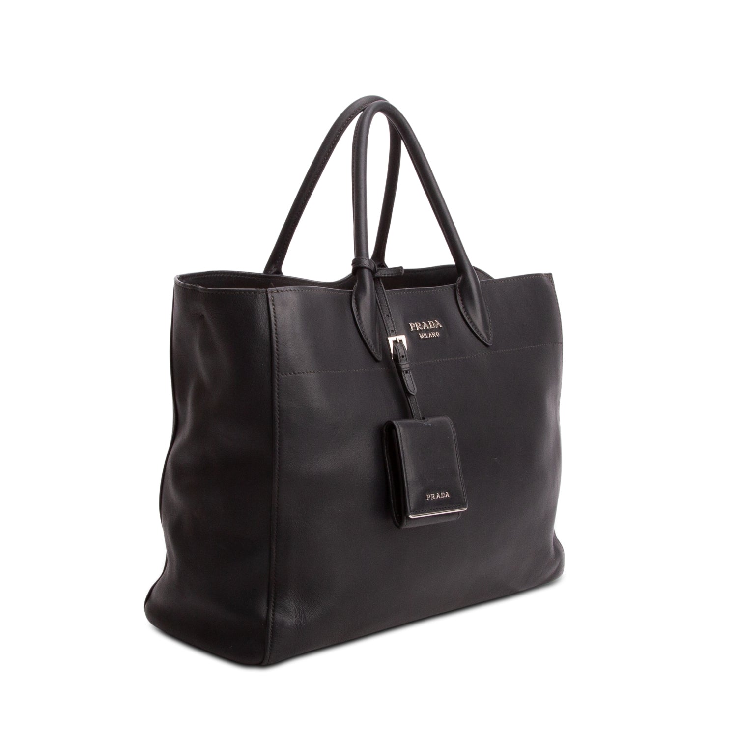 Prada Black Soft Calf Leather Medium City Tote w/ Strap