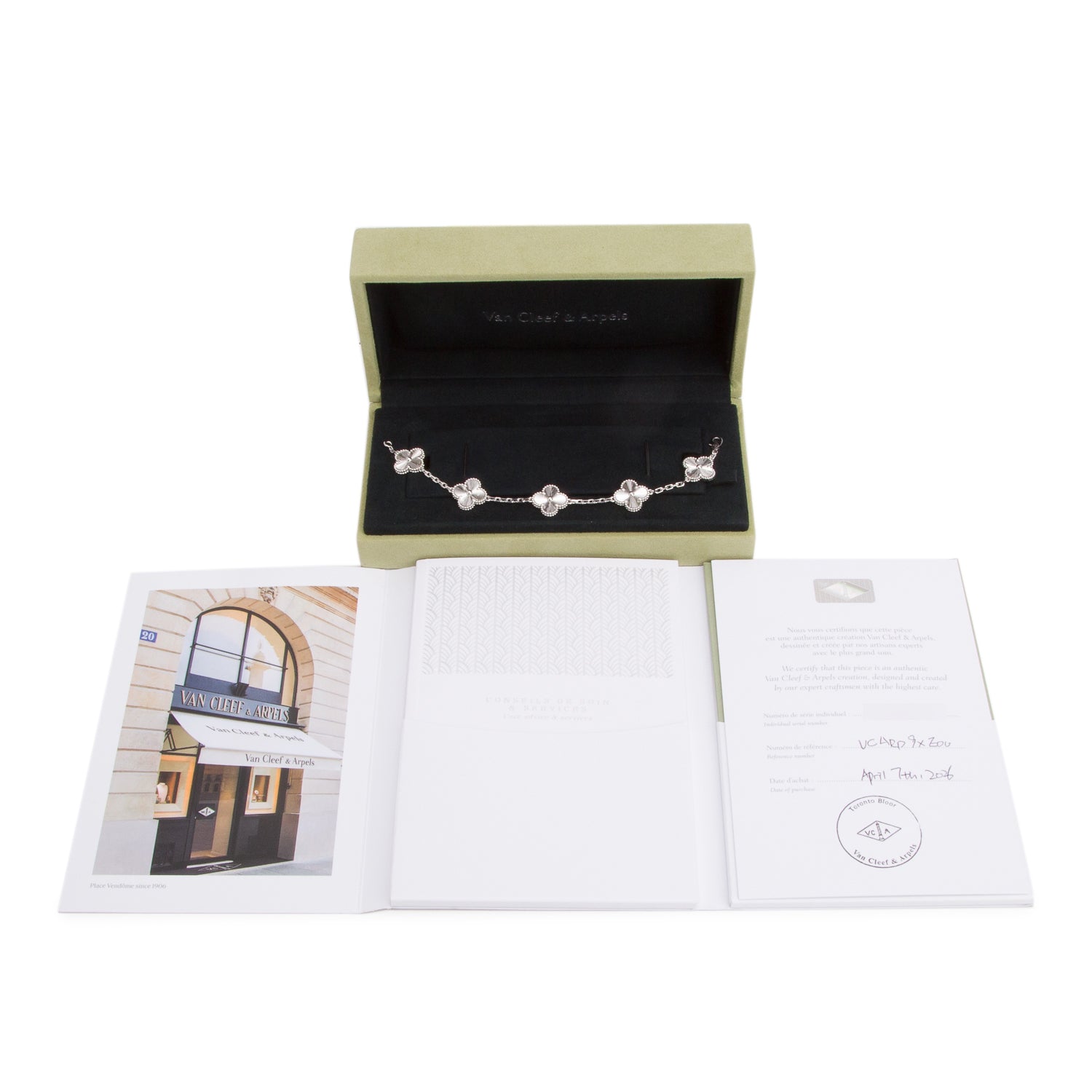 Van Cleef & Arpels 2026 18k White Gold Guilloche Vintage Alhambra 5 Motif Bracelet w/ Box & Certificate