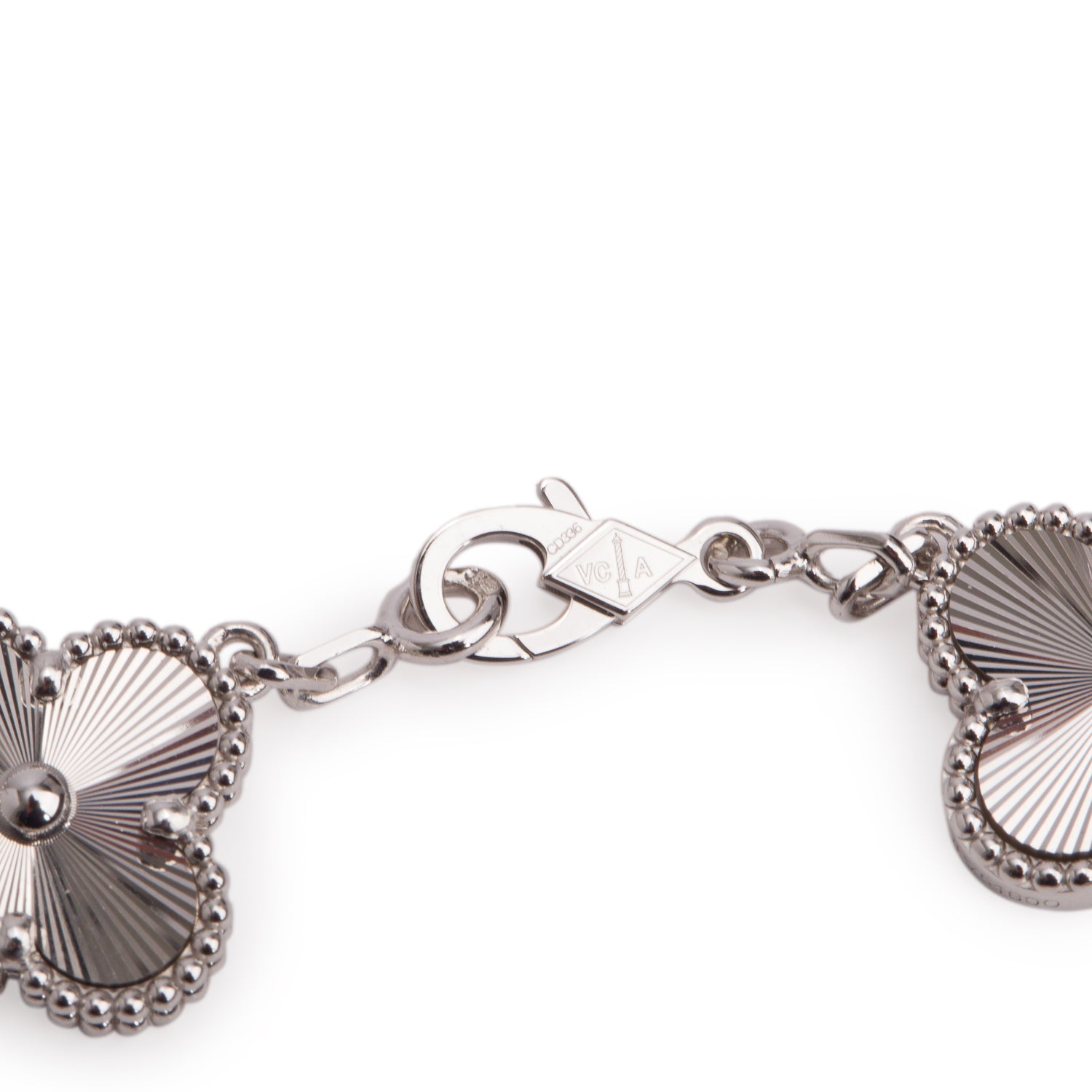 Van Cleef & Arpels 2026 18k White Gold Guilloche Vintage Alhambra 5 Motif Bracelet w/ Box & Certificate