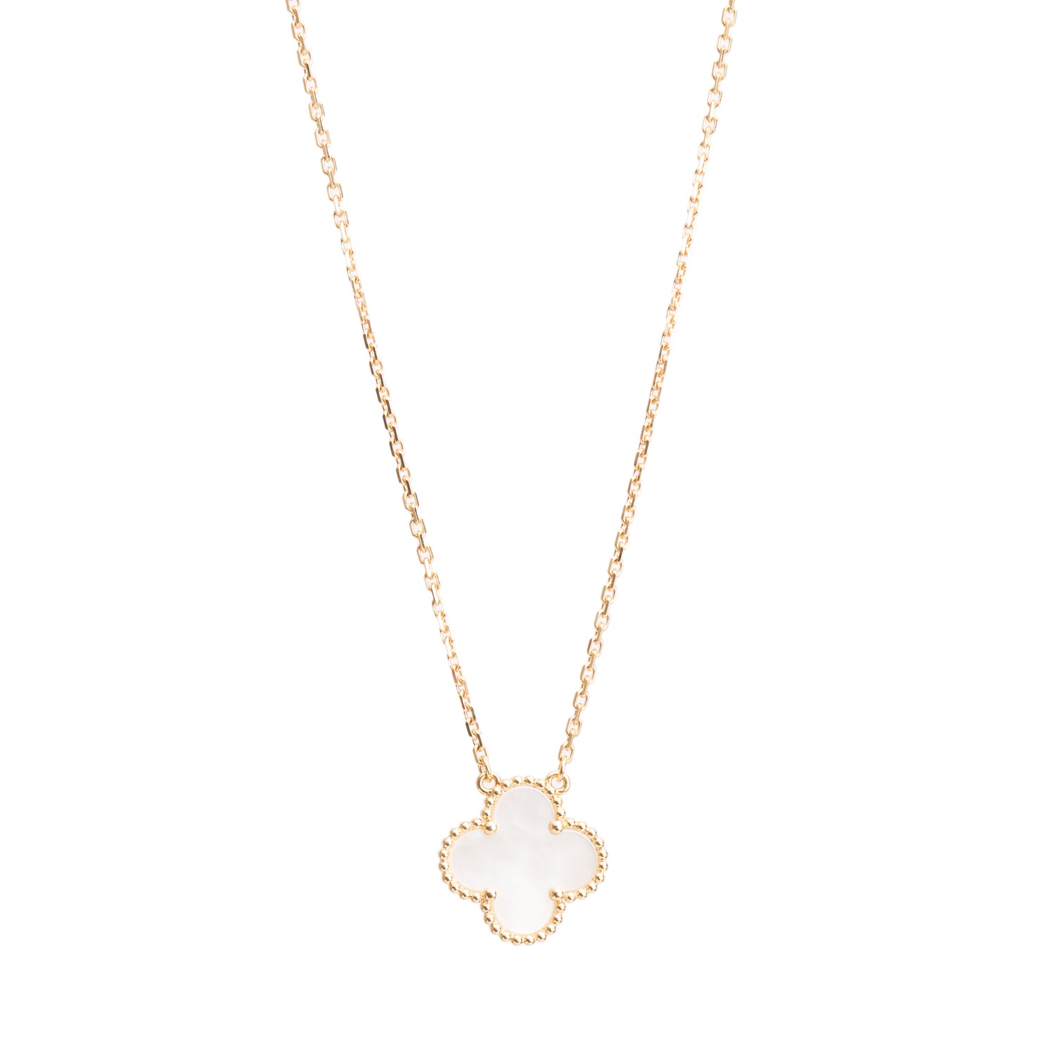 Van Cleef & Arpels 2021 18k Yellow Gold Vintage Alhambra Mother of Pearl Pendant Necklace w/ Box, Receipt & Certificate