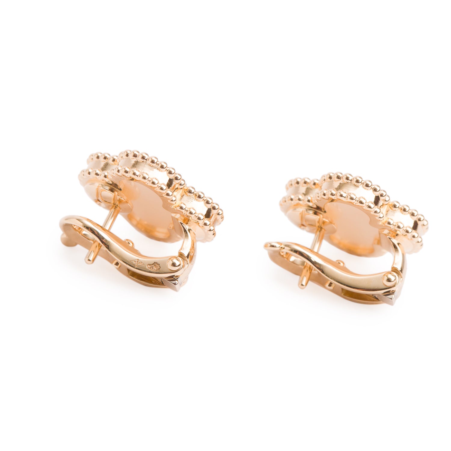 Van Cleef & Arpels 2026 18k Yellow Gold Vintage Alhambra Mother of Pearl Stud Earrings w/ Box & Certificate