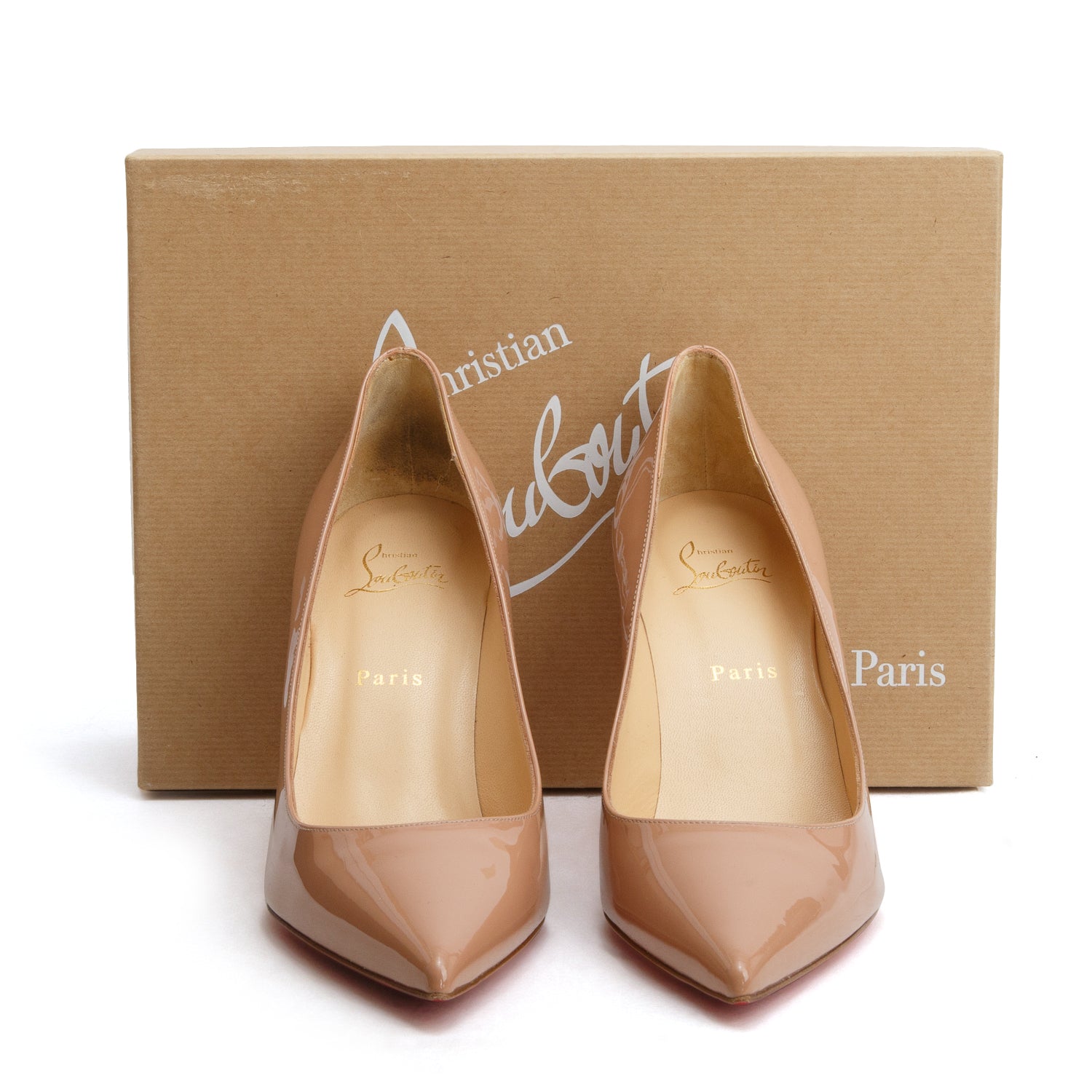 Christian Louboutin Nude Patent Leather Kate 85 Pumps, Size 40 w/ Box
