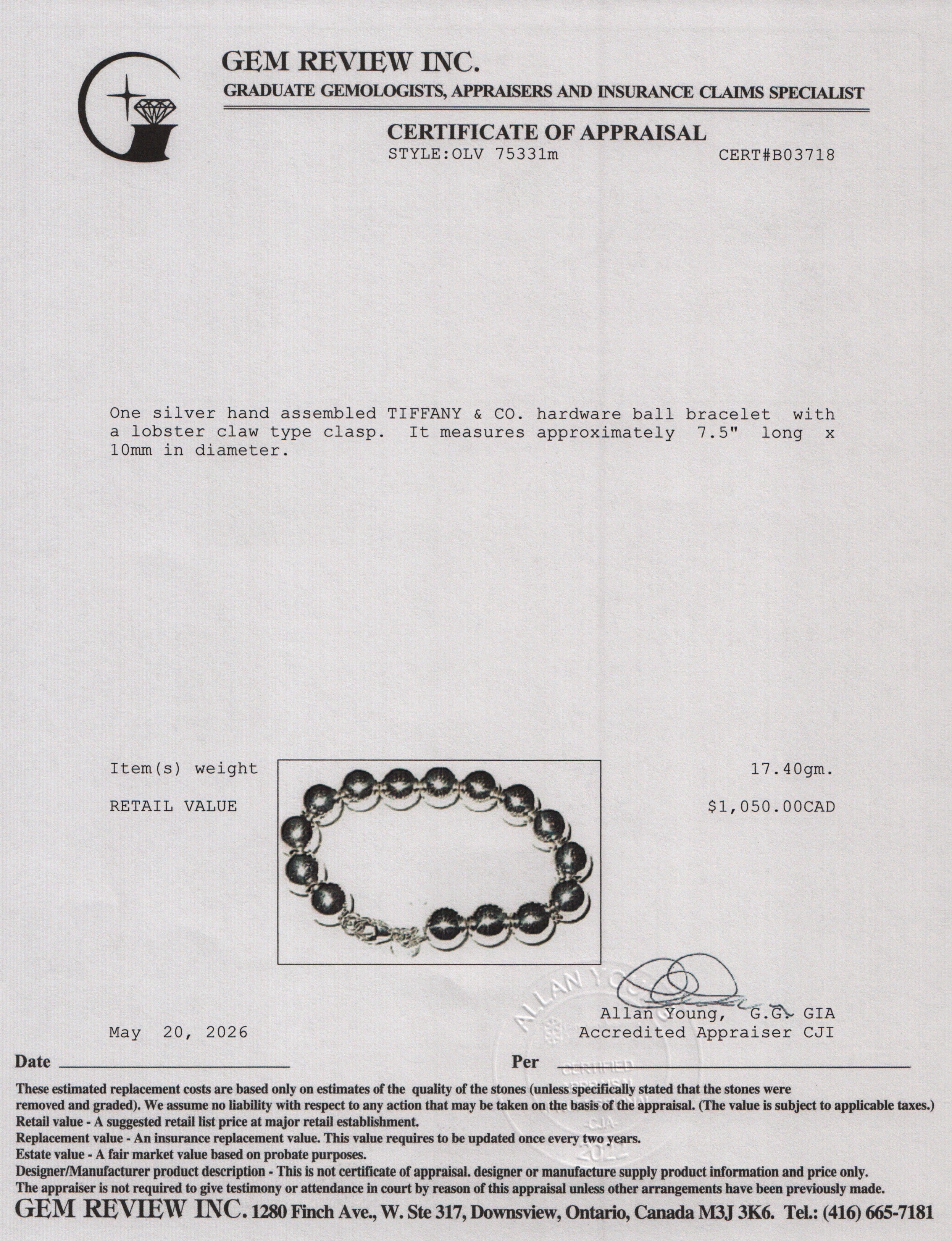 Tiffany & Co. Sterling Silver 10 MM HardWear Ball Bracelet