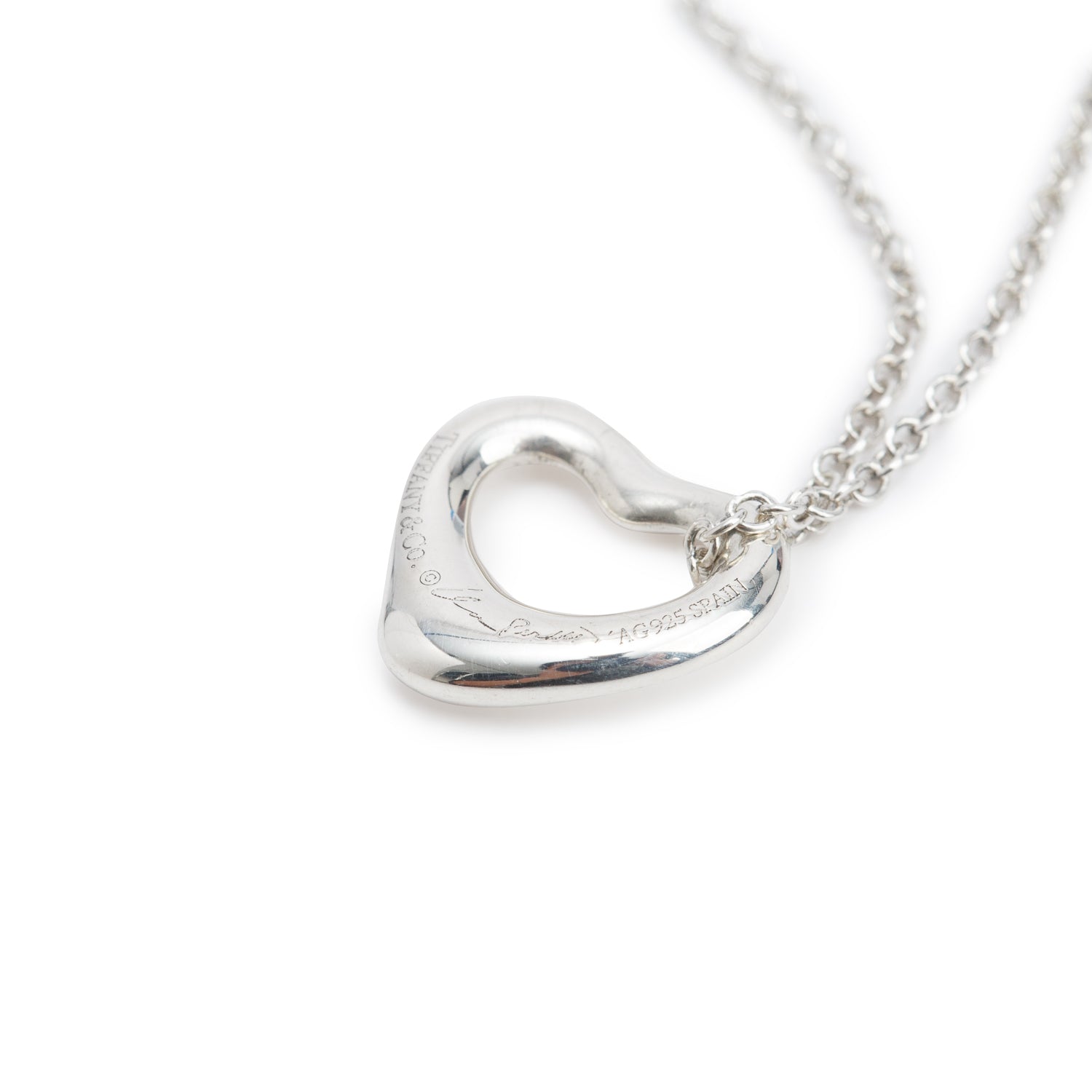 Tiffany & Co. Elsa Peretti Sterling Silver Mini Open Heart Pendant Necklace, 11 MM