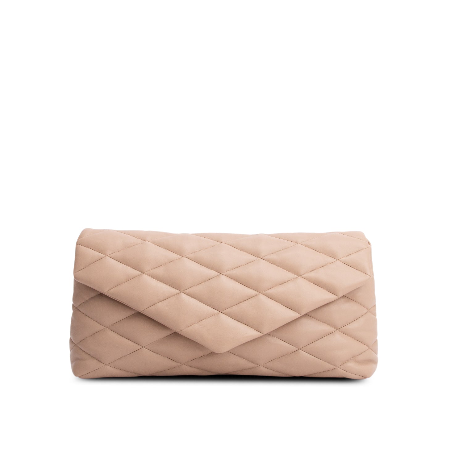 Saint Laurent 2021 Beige Lambskin Sade Puffer Envelope Clutch