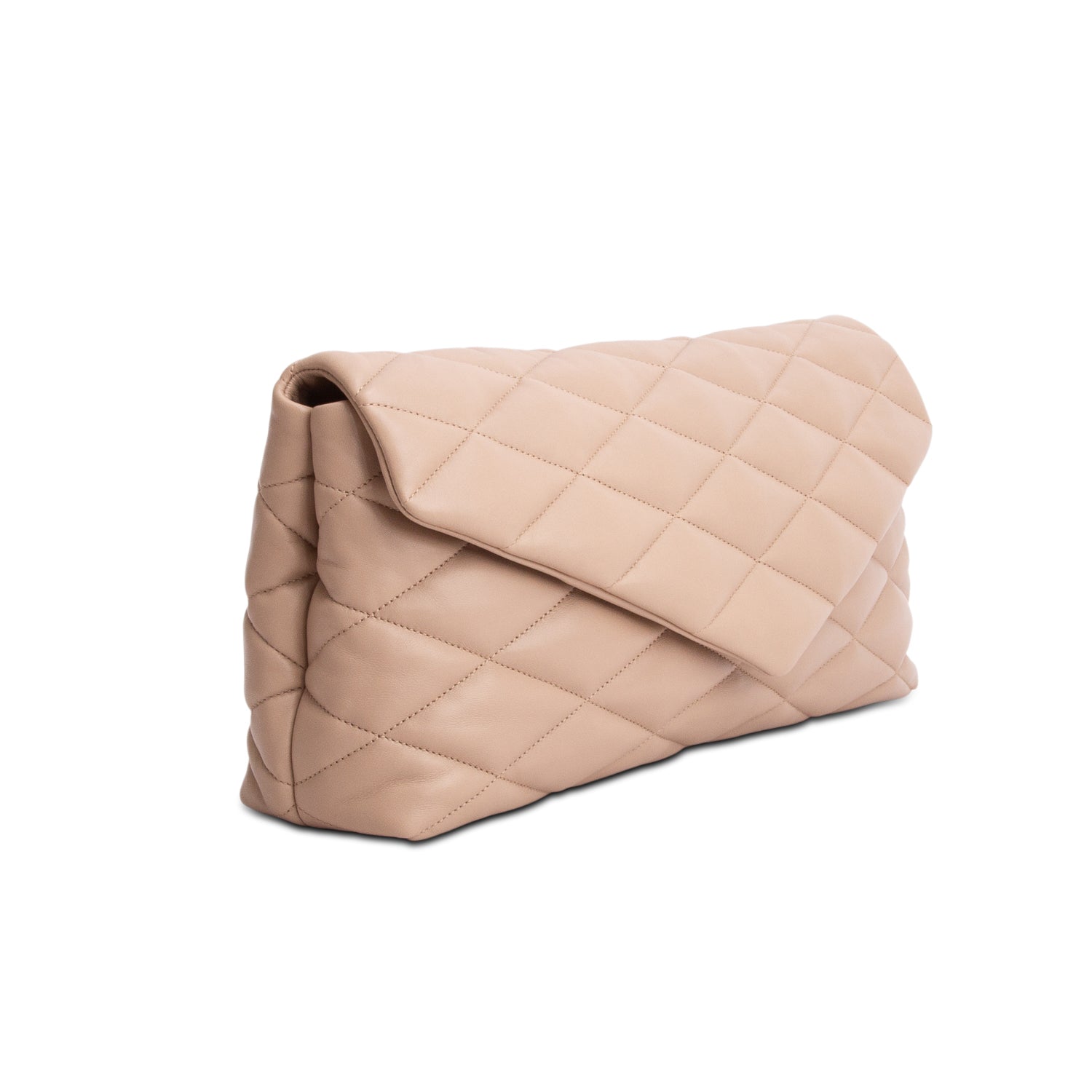Saint Laurent 2021 Beige Lambskin Sade Puffer Envelope Clutch