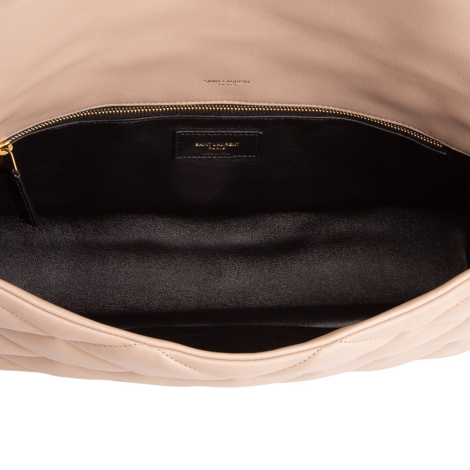 Saint Laurent 2021 Beige Lambskin Sade Puffer Envelope Clutch
