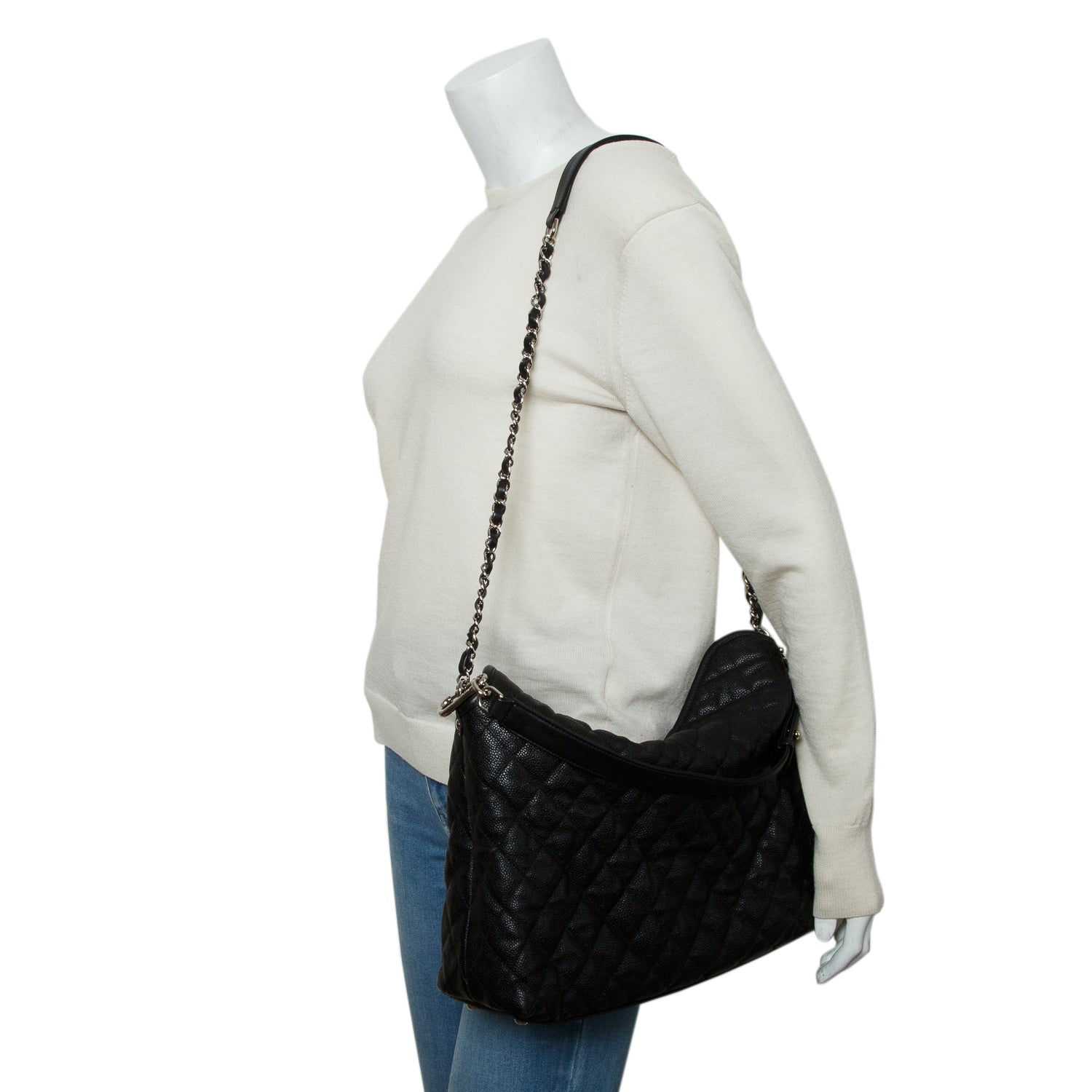 Chanel Black Caviar Leather French Riviera Hobo