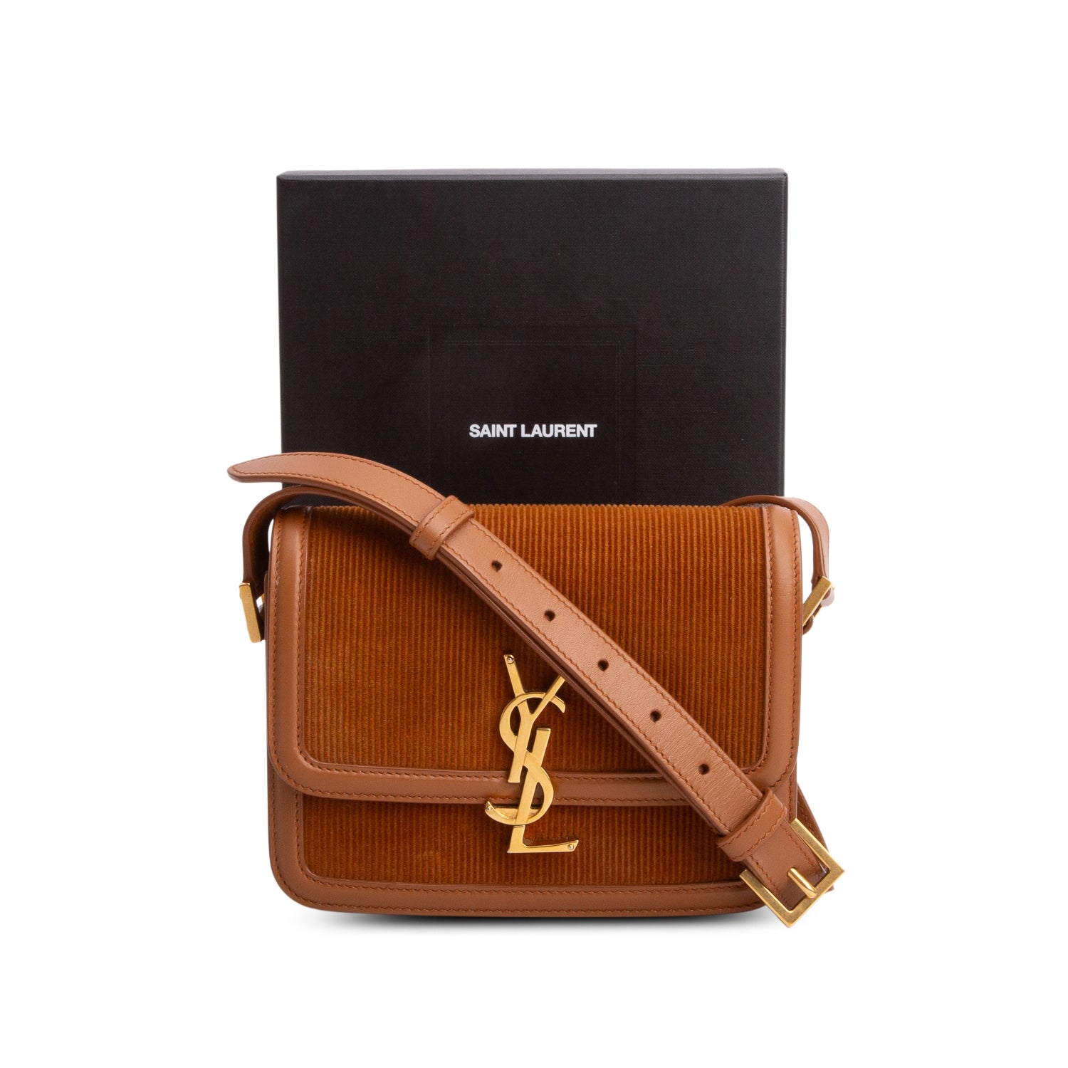 Saint Laurent 2021 Brown Corduroy Small Solferino Flap Bag w/ Box