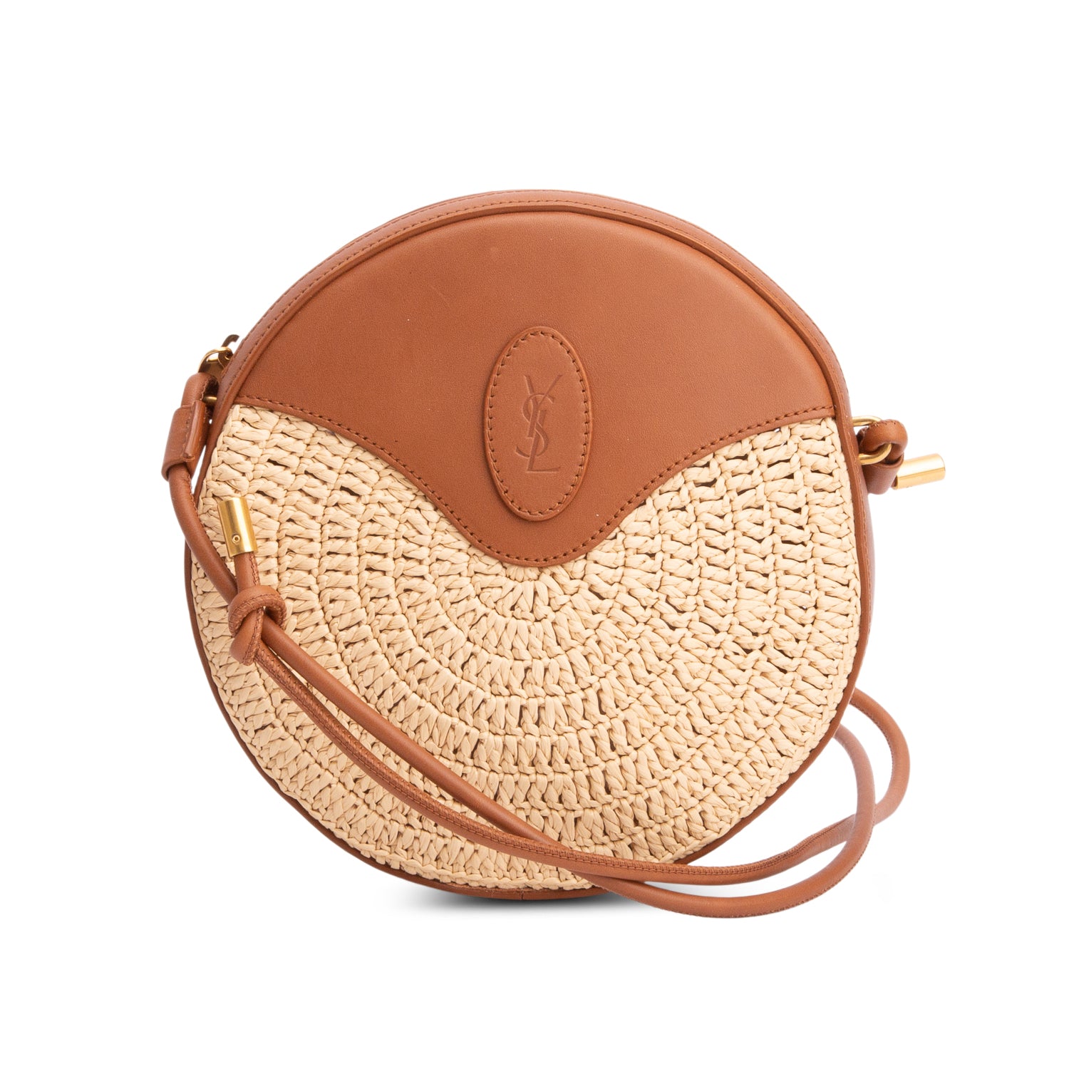 Saint Laurent 2022 Tan Raffia Mix Leather Round Camera Bag