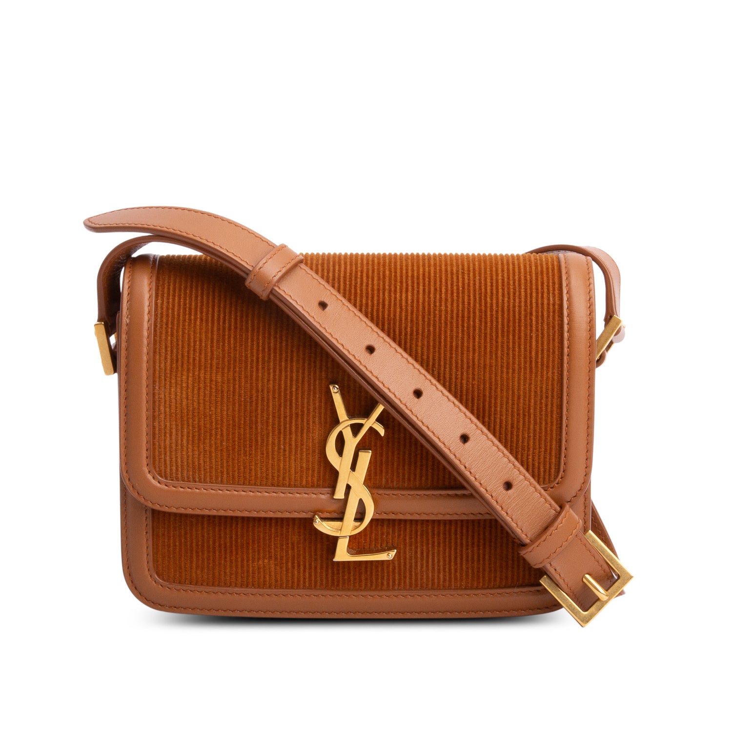 Saint Laurent 2021 Brown Corduroy Small Solferino Flap Bag w/ Box