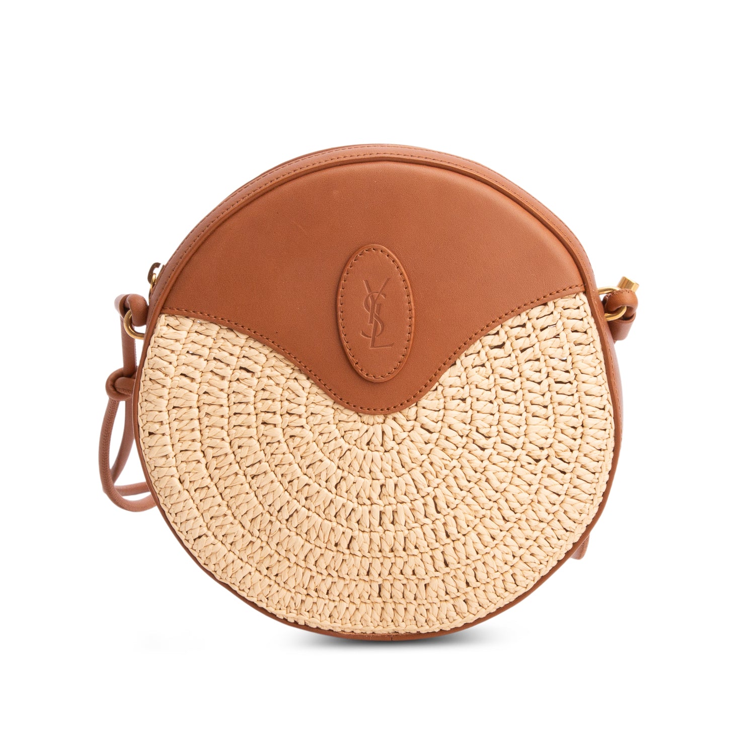 Saint Laurent 2022 Tan Raffia Mix Leather Round Camera Bag