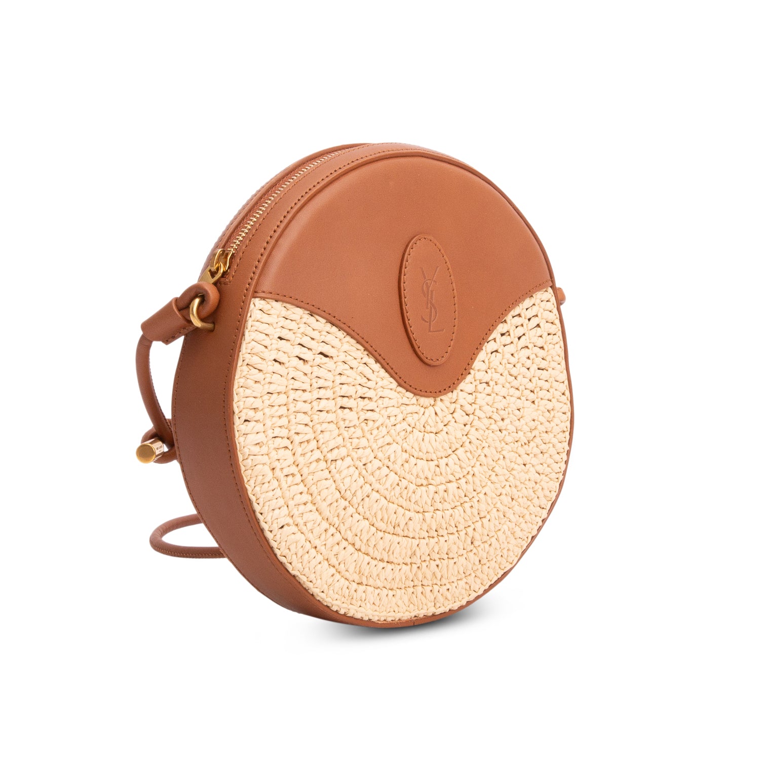 Saint Laurent 2022 Tan Raffia Mix Leather Round Camera Bag