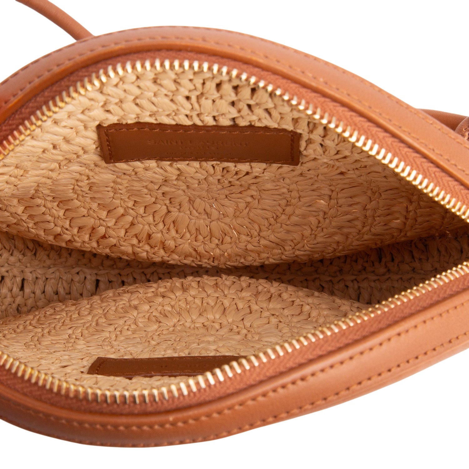 Saint Laurent 2022 Tan Raffia Mix Leather Round Camera Bag