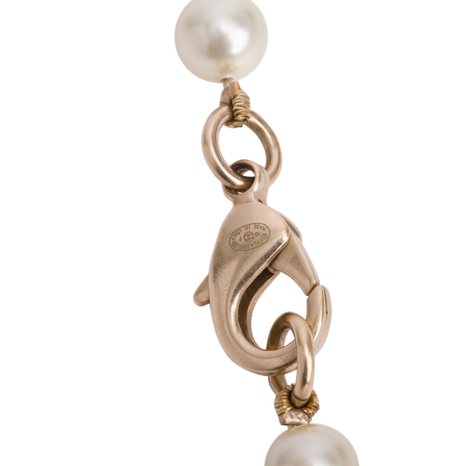 Chanel Gold-Plated Metal Faux Pearl CC Strass Necklace
