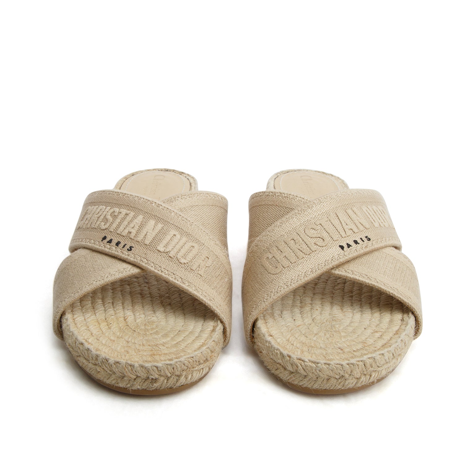 Christian Dior Beige Embroidered Granville Espadrille Slide, Size 40 w/ Box