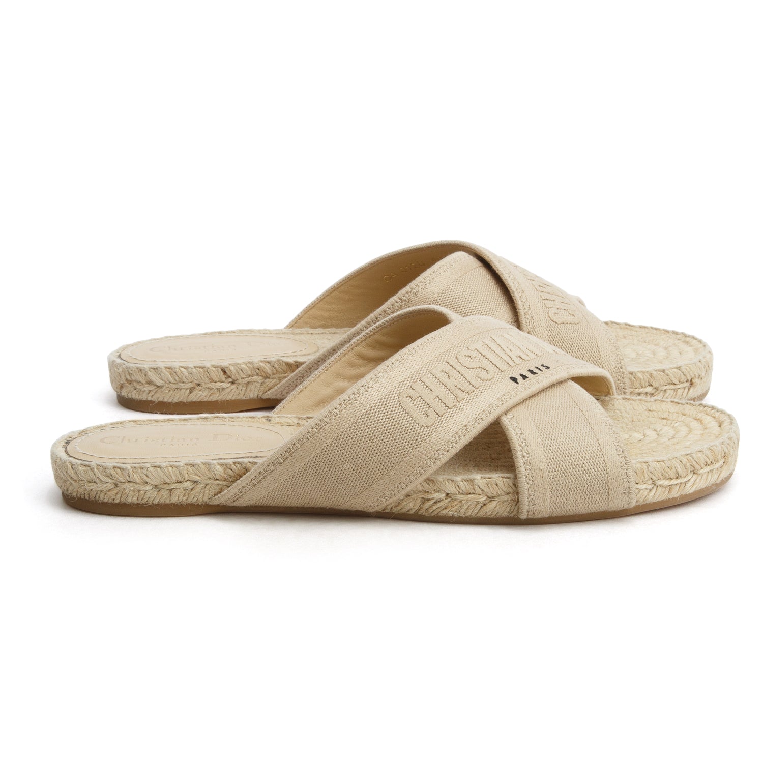 Christian Dior Beige Embroidered Granville Espadrille Slide, Size 40 w/ Box