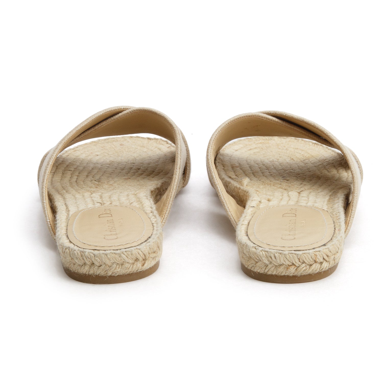 Christian Dior Beige Embroidered Granville Espadrille Slide, Size 40 w/ Box