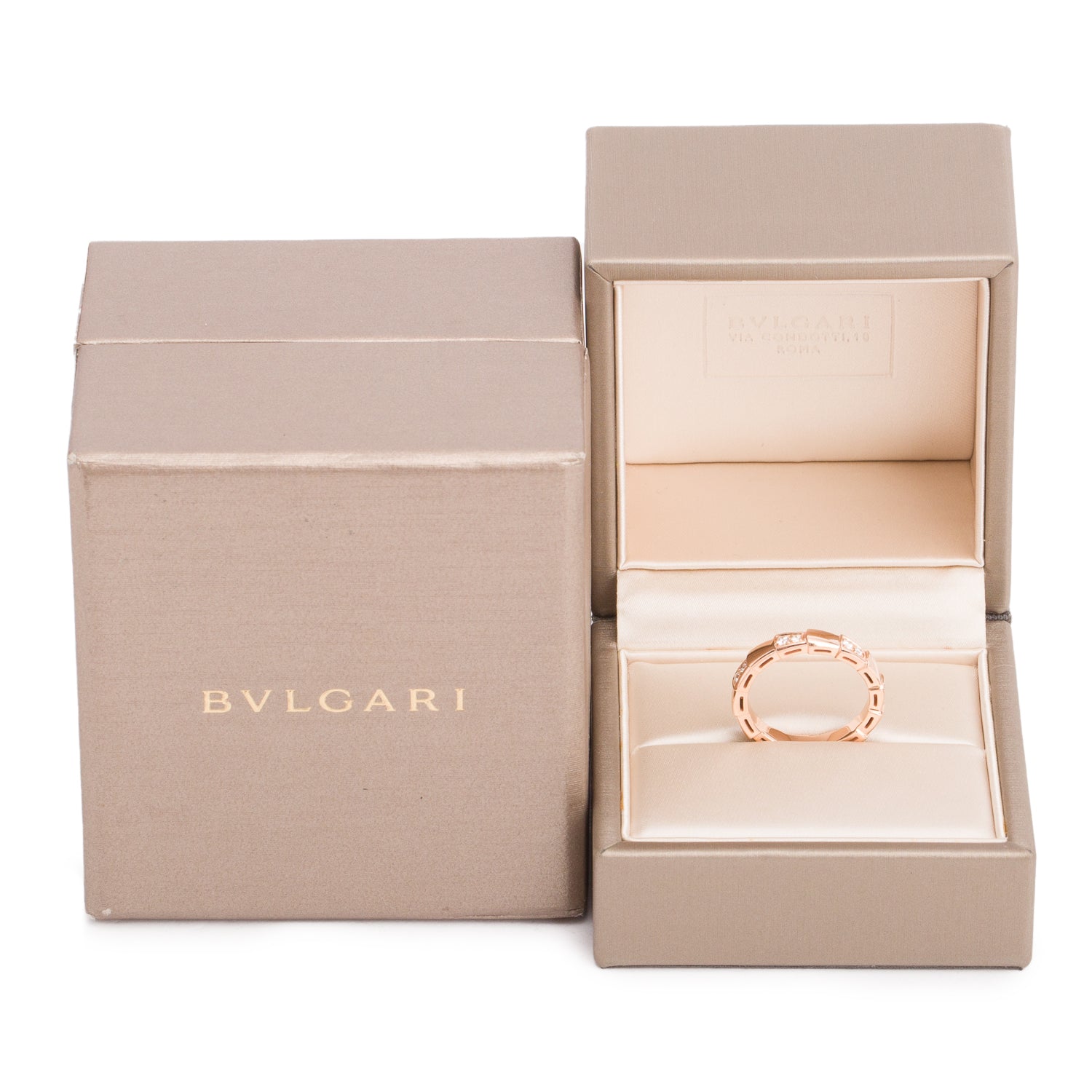 BVLGARI 18k Rose Gold Diamond Serpenti Viper Ring, Size 53 6.5 w/ Box