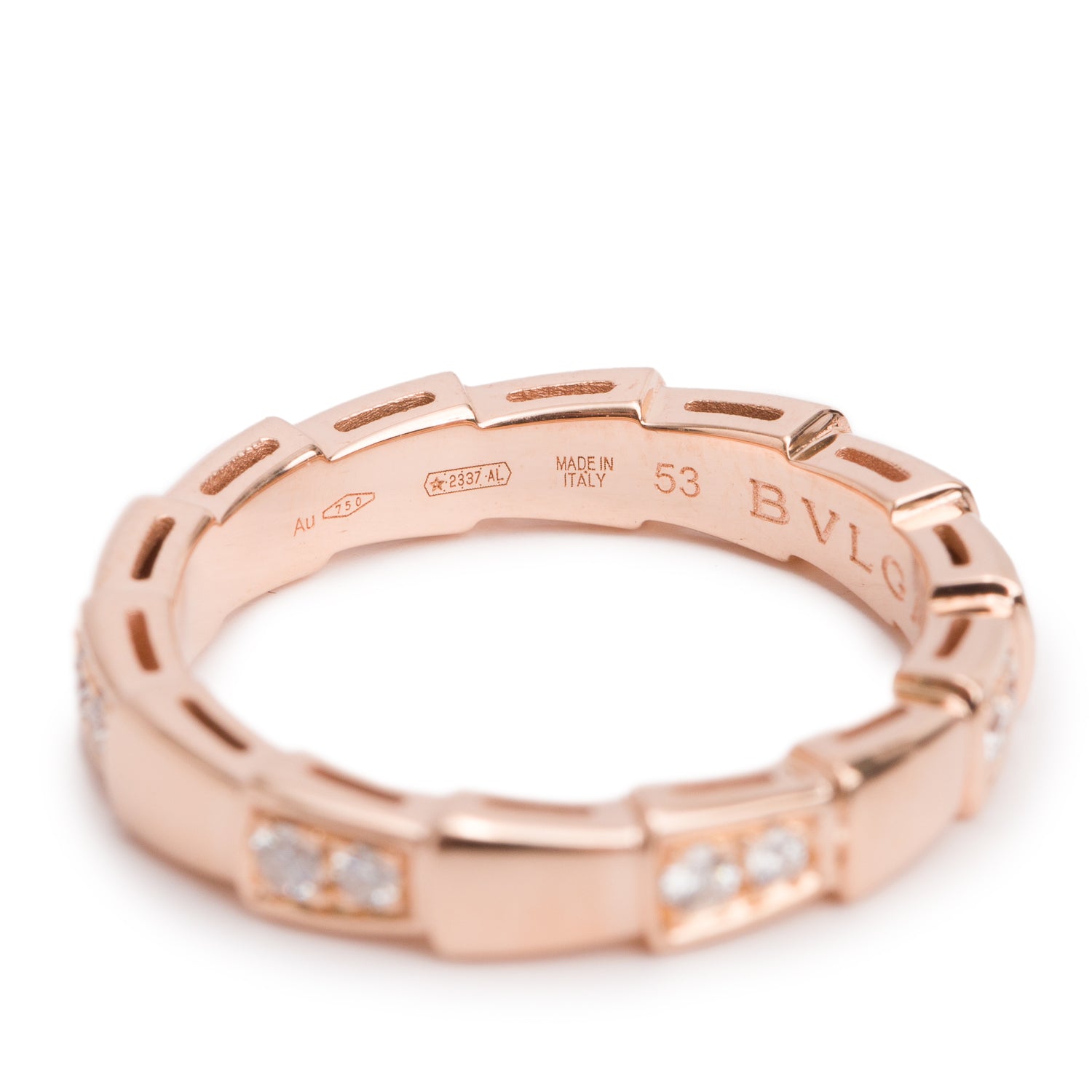 BVLGARI 18k Rose Gold Diamond Serpenti Viper Ring, Size 53 6.5 w/ Box