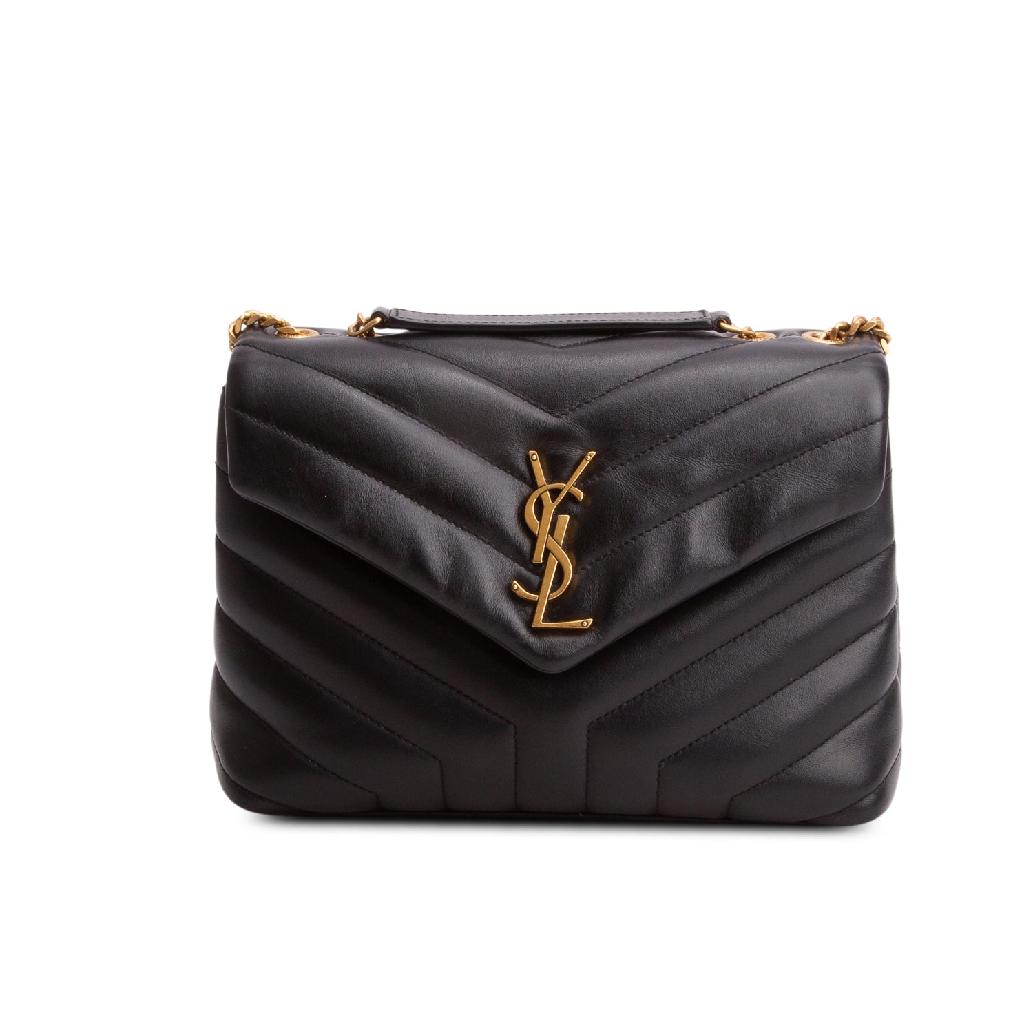 Saint Laurent 2021 Black Calfskin Y Quilted Monogram Small Loulou Chain Satchel