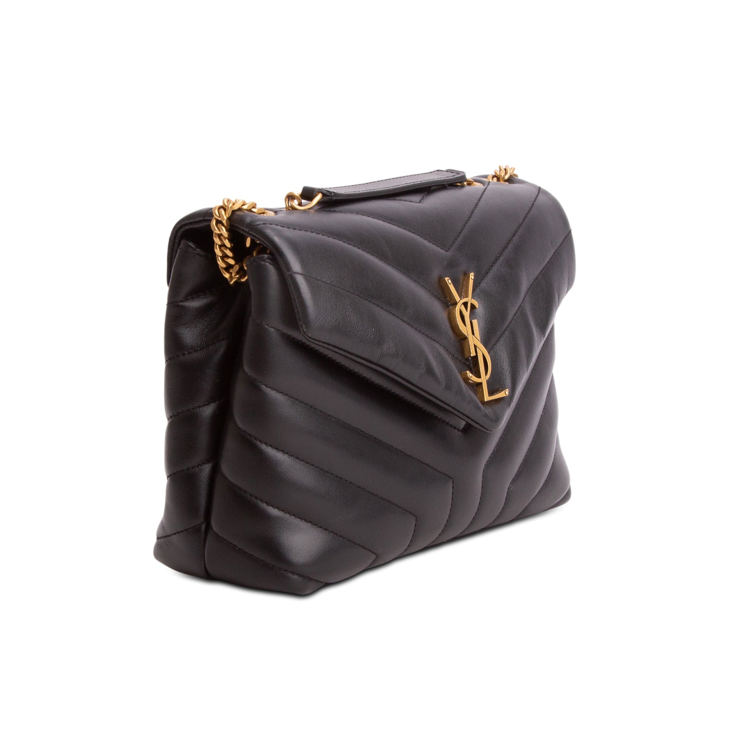 Saint Laurent 2021 Black Calfskin Y Quilted Monogram Small Loulou Chain Satchel