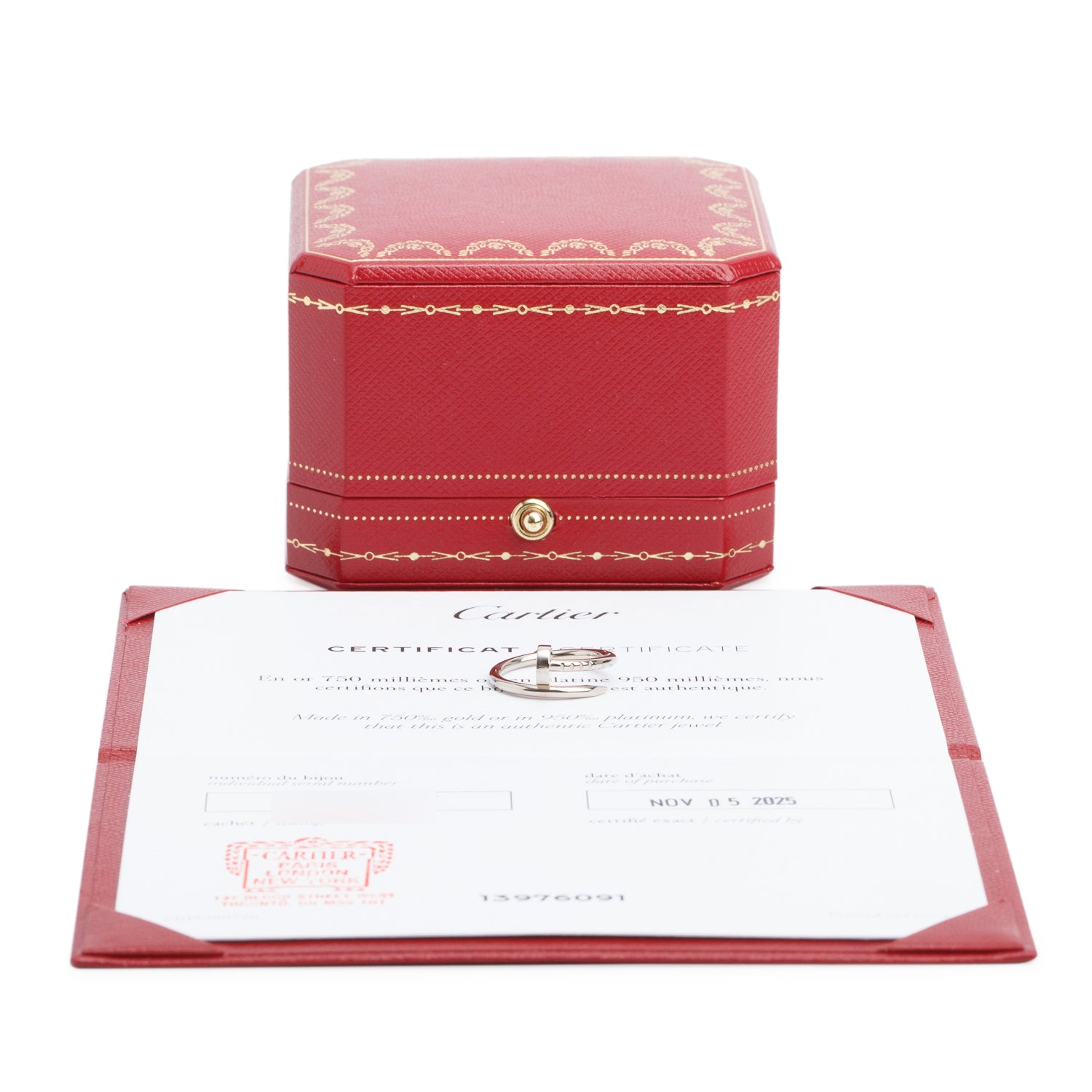 Cartier 18k White Gold Juste Un Clou Ring, Small Model, Size 46 3.75 w/ Box, Receipt & Certificate