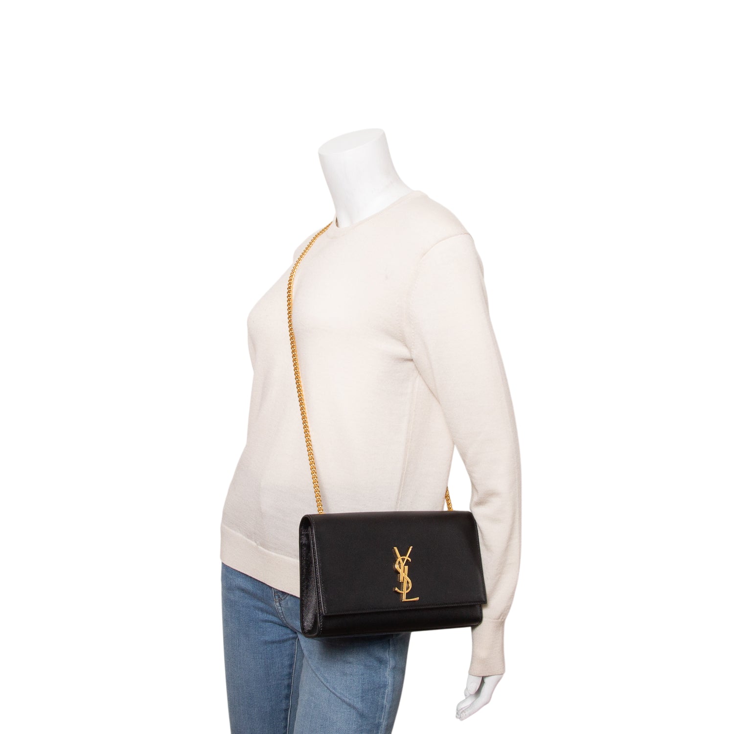 Saint Laurent 2023 Black Grain De Poudre Medium Kate Bag