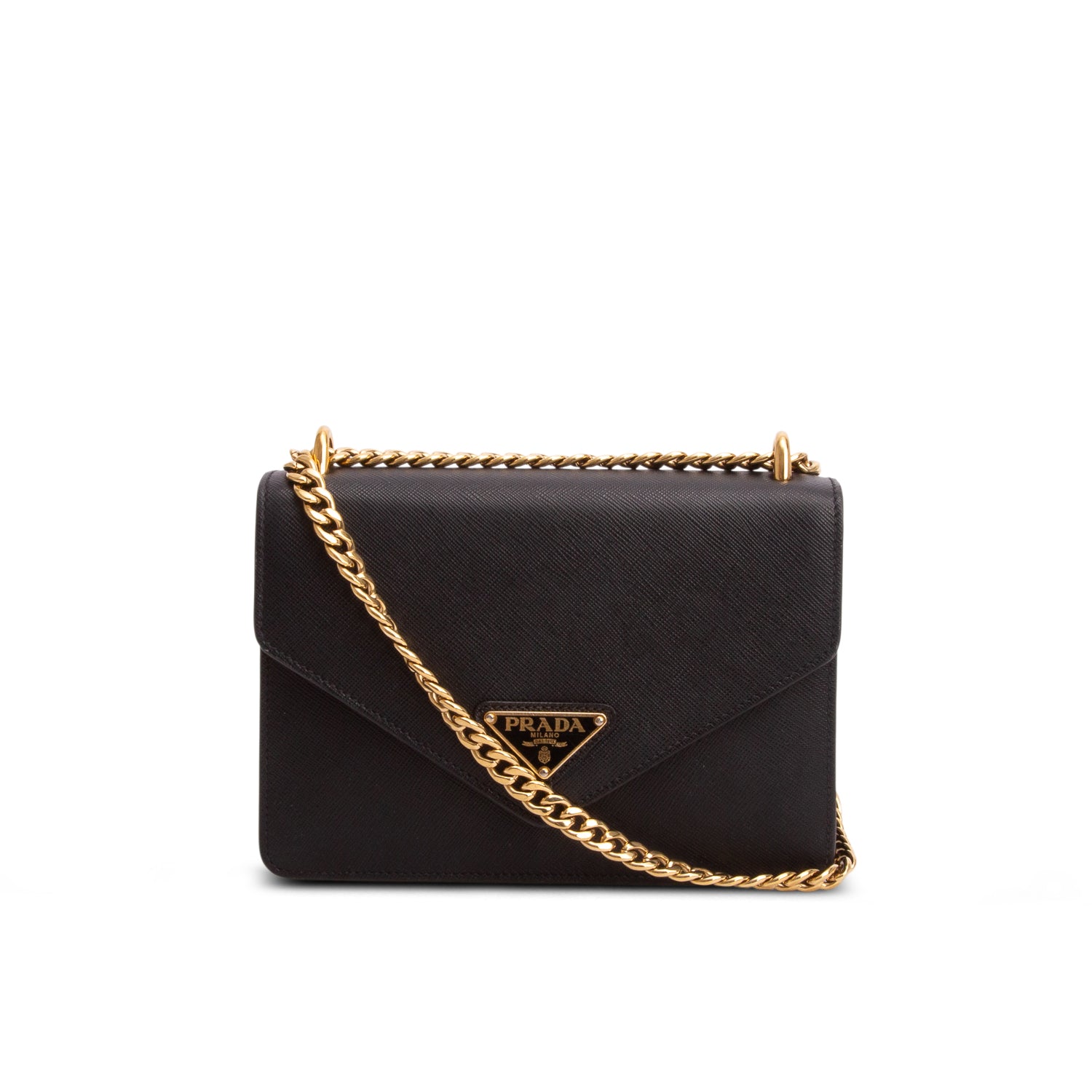 Prada Black Saffiano Soft Calf Leather Envelope Shoulder Bag w/ Authenticity Card