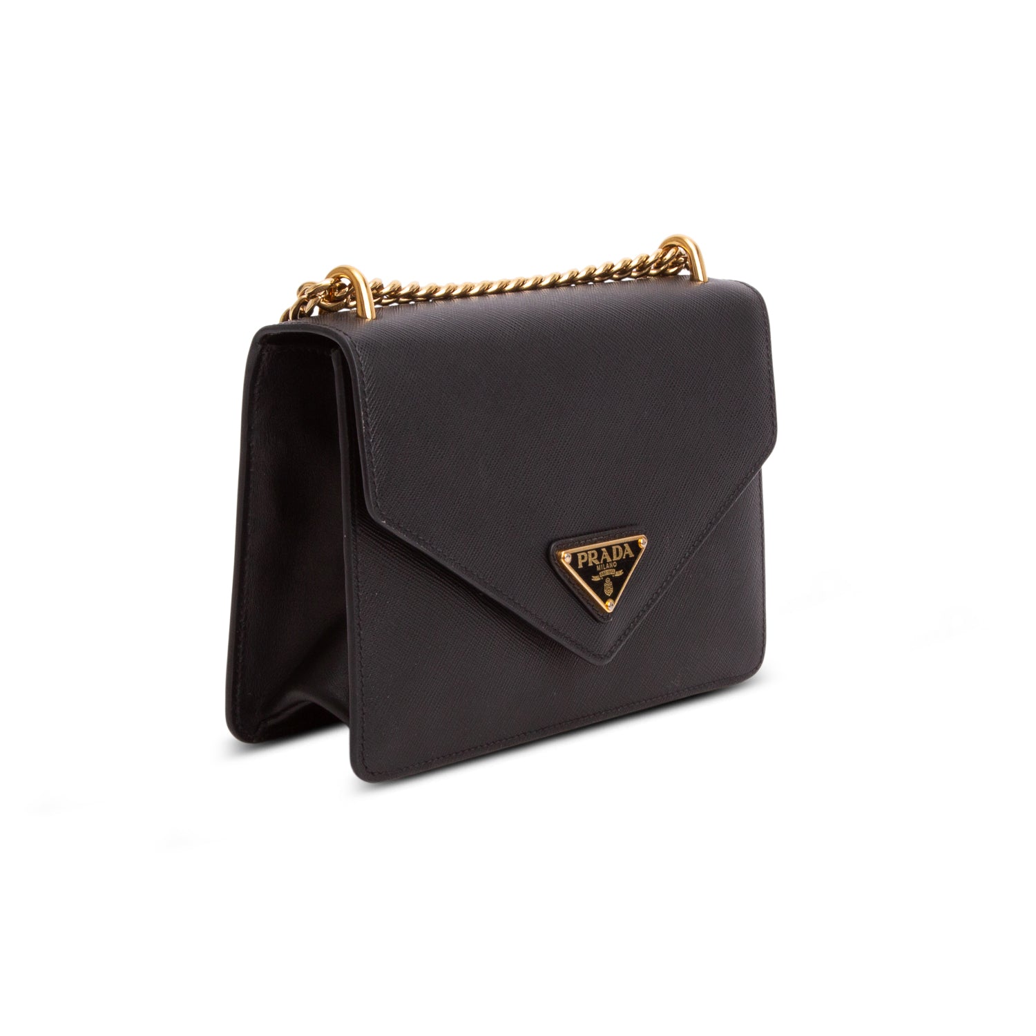 Prada Black Saffiano Soft Calf Leather Envelope Shoulder Bag w/ Authenticity Card