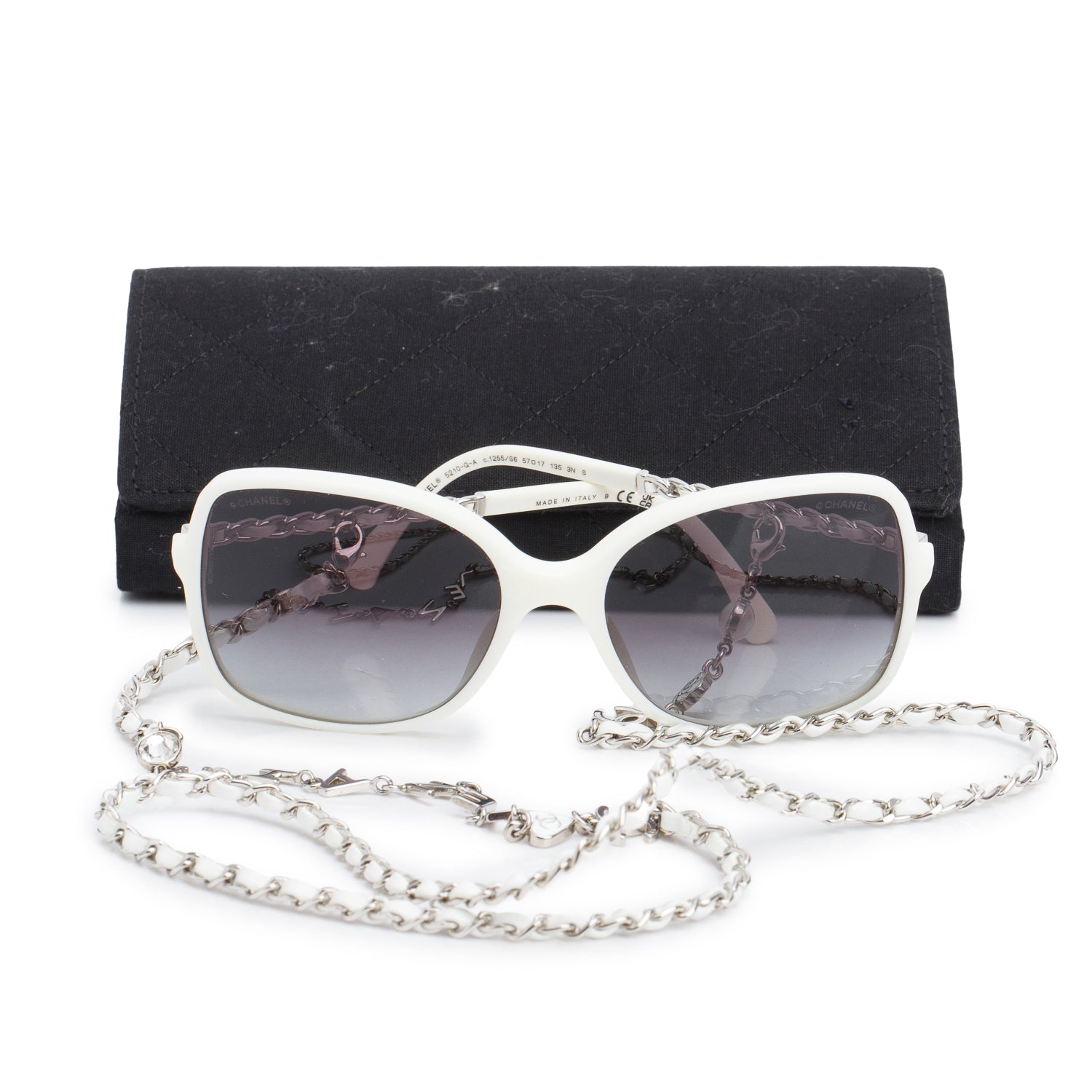 Chanel 5210-Q-A White Acetate Square Sunglasses on Chain w/ Case