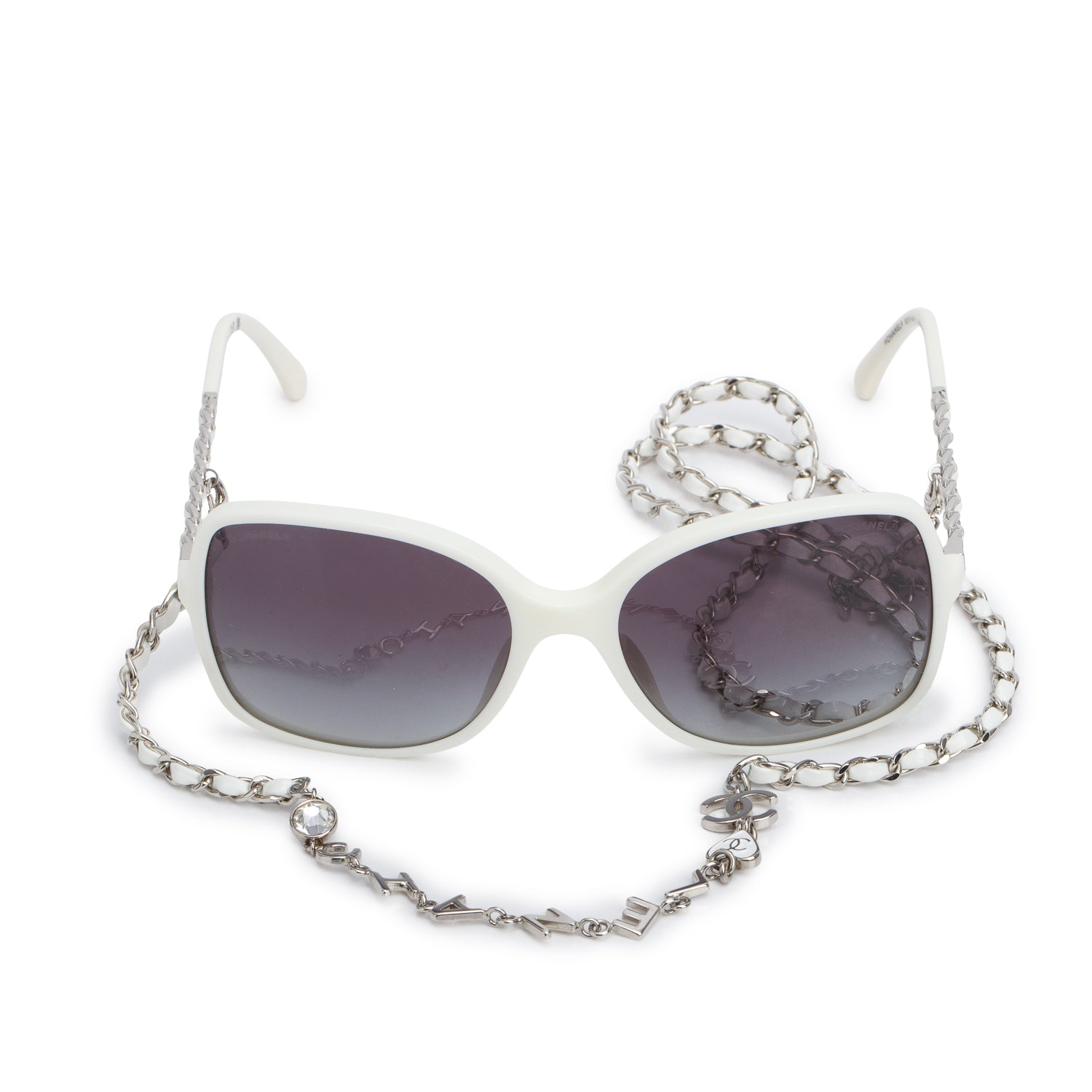 Chanel 5210-Q-A White Acetate Square Sunglasses on Chain w/ Case