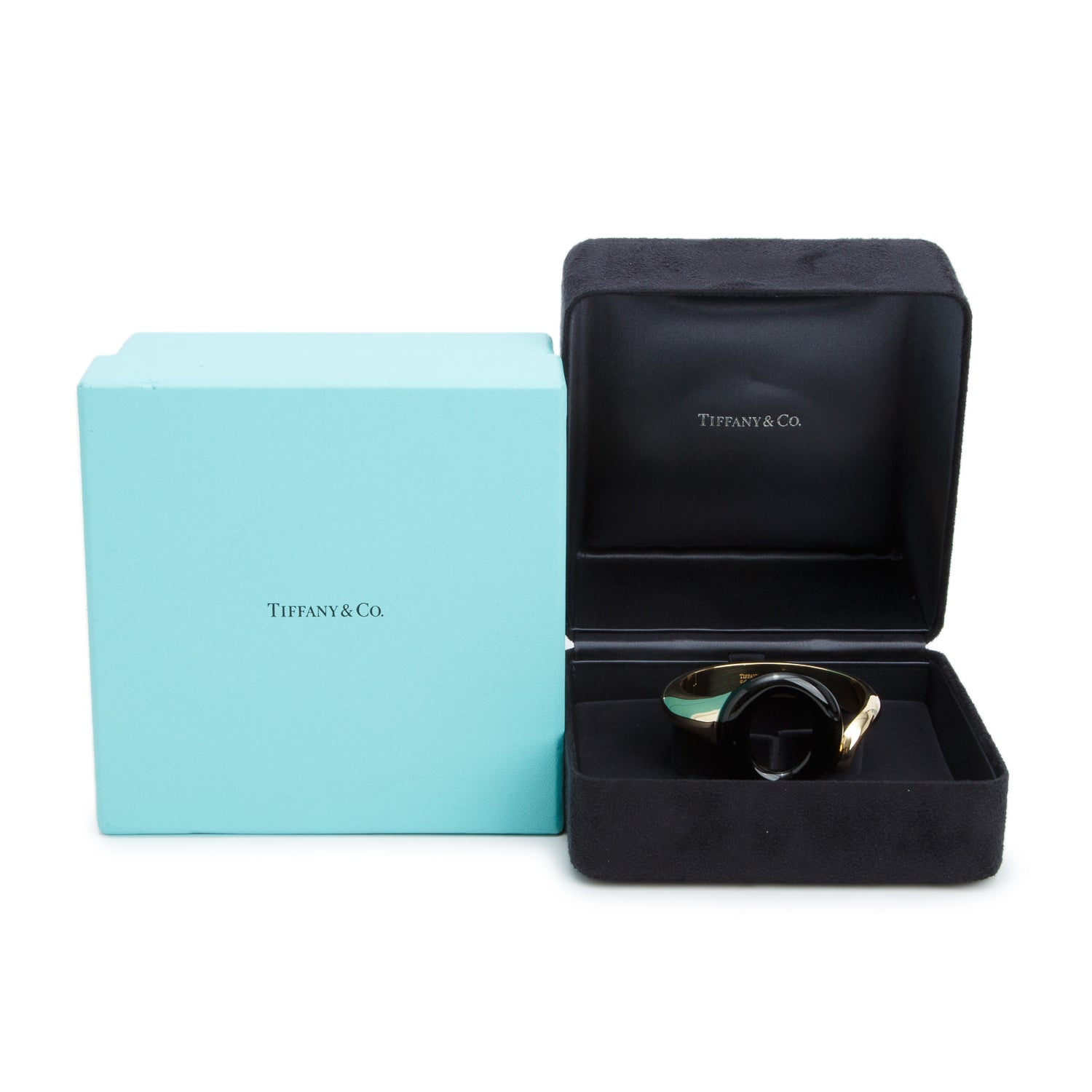 Tiffany & Co. Elsa Peretti 18k Yellow Gold Black Nephrite Jade Sevillana Cuff w/ Box