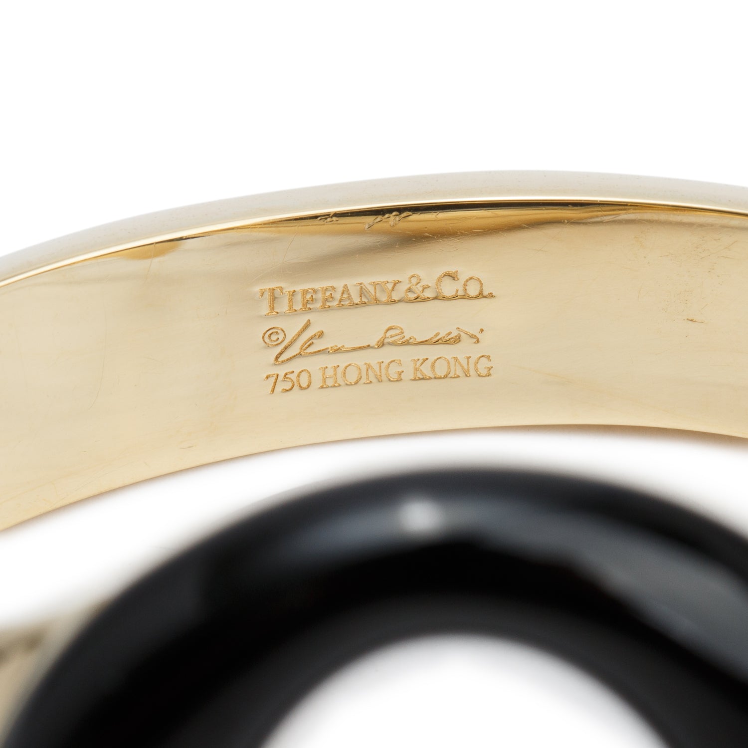 Tiffany & Co. Elsa Peretti 18k Yellow Gold Black Nephrite Jade Sevillana Cuff w/ Box