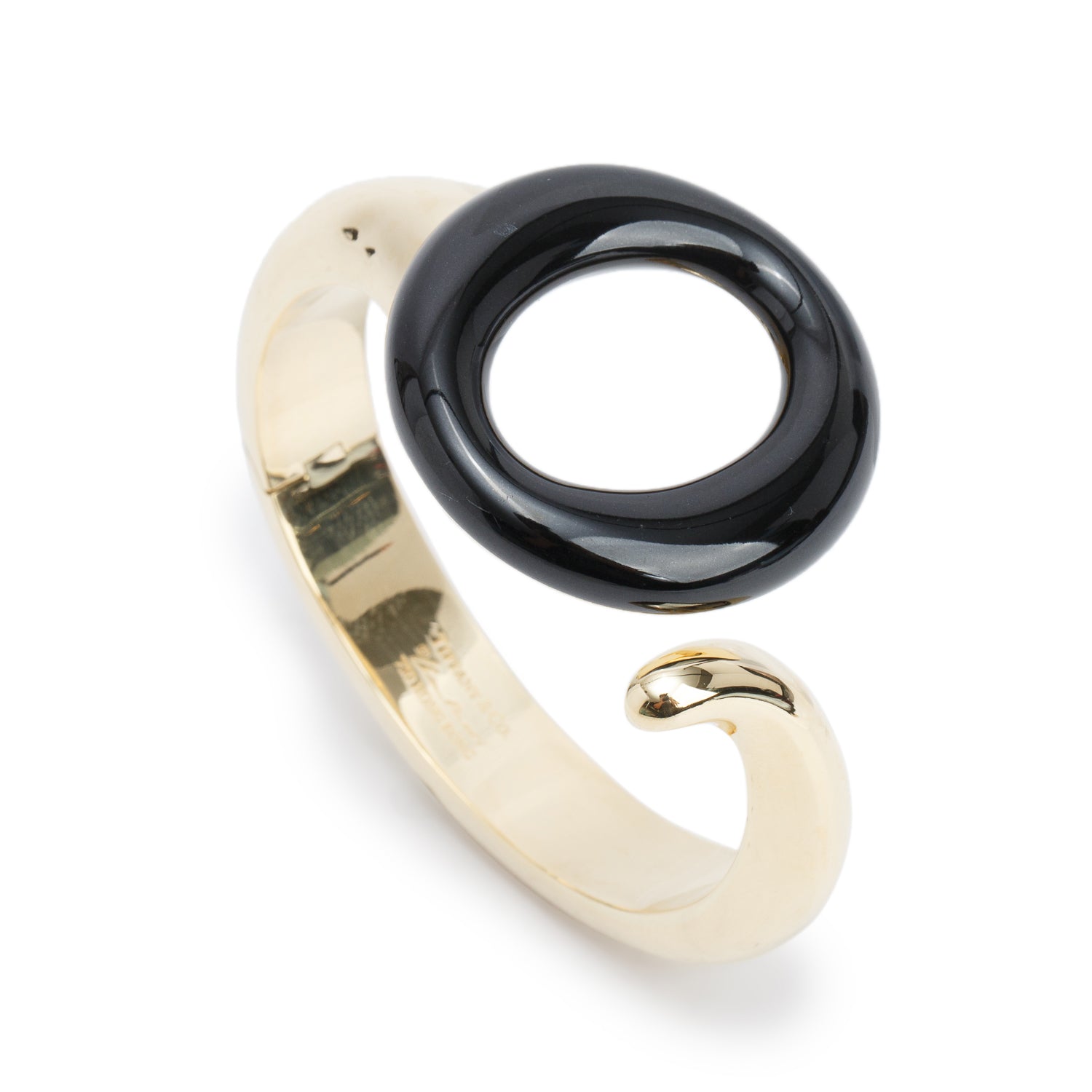 Tiffany & Co. Elsa Peretti 18k Yellow Gold Black Nephrite Jade Sevillana Cuff w/ Box