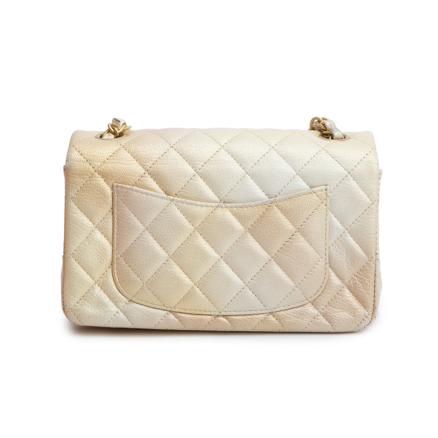 Chanel 2022 Beige Iridescent Quilted Caviar Leather Mini Rectangular Flap Bag w/ Box & Receipt
