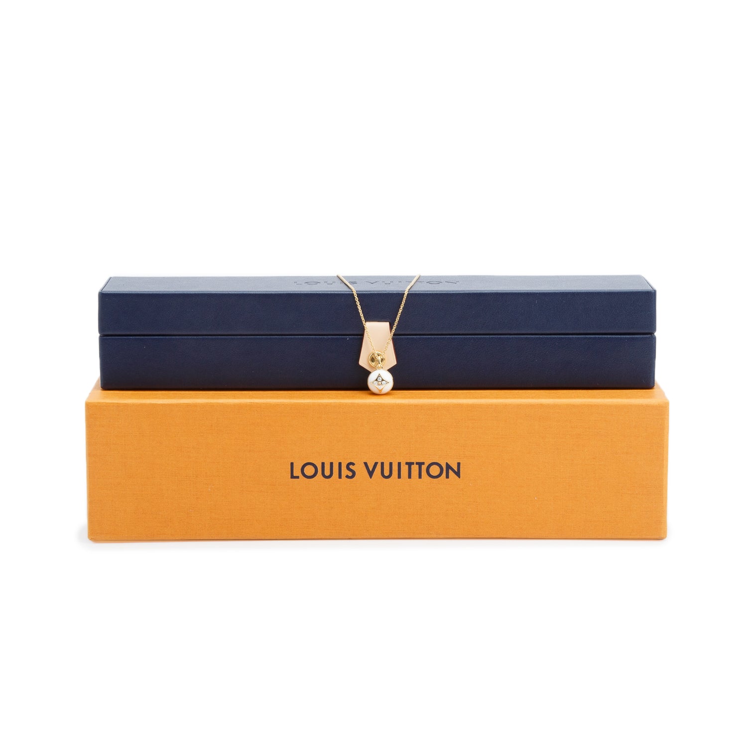 Louis Vuitton 18k Yellow Gold Diamond White Agate Color Blossom Pendant Necklace w/ Box