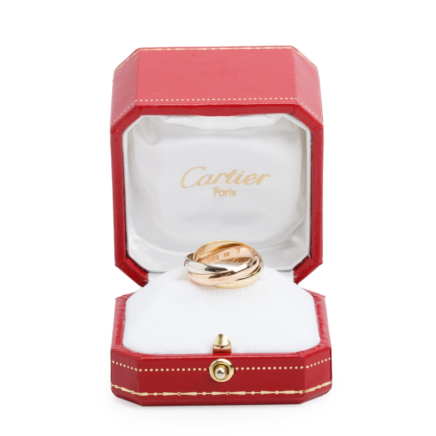Cartier Vintage 18k Tri-Gold 'Les Must de Cartier" Classic Trinity Rolling Ring, Size 52 6.5 w/ Box