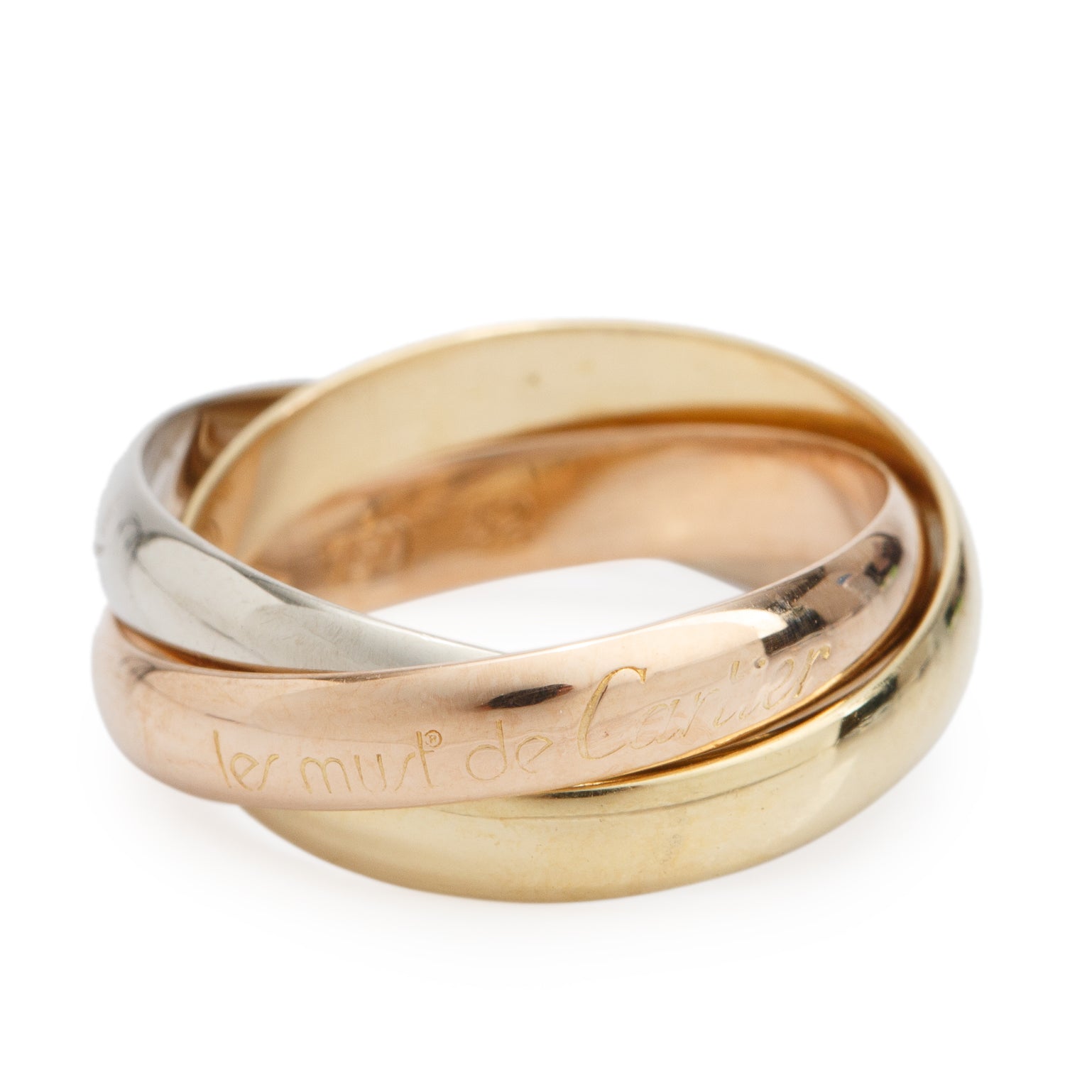 Cartier Vintage 18k Tri-Gold 'Les Must de Cartier" Classic Trinity Rolling Ring, Size 52 6.5 w/ Box