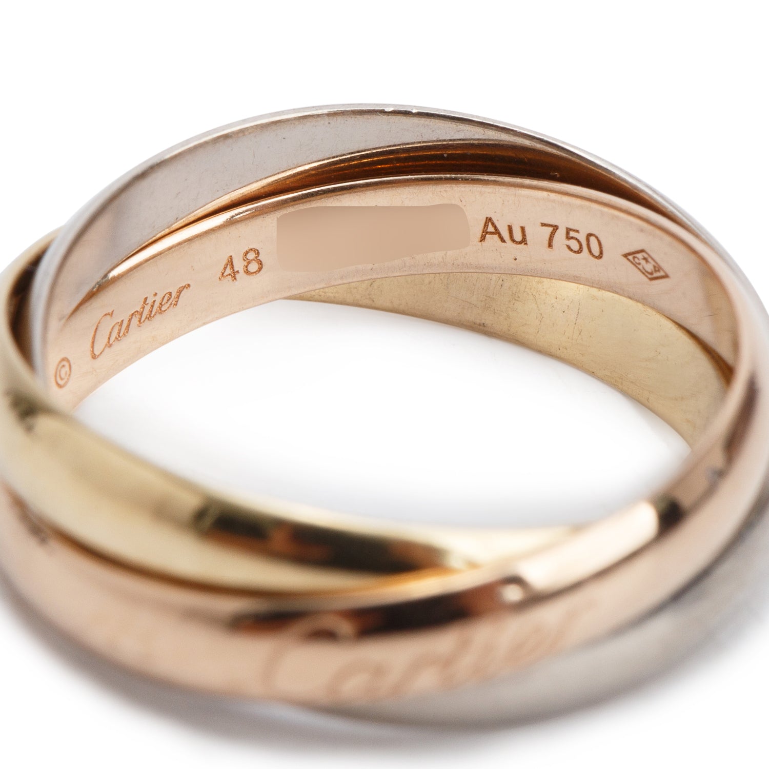 Cartier 2023 18k Tri-Gold Trinity Rolling Ring, Small Model Size 48 4.75 w/ Certificate