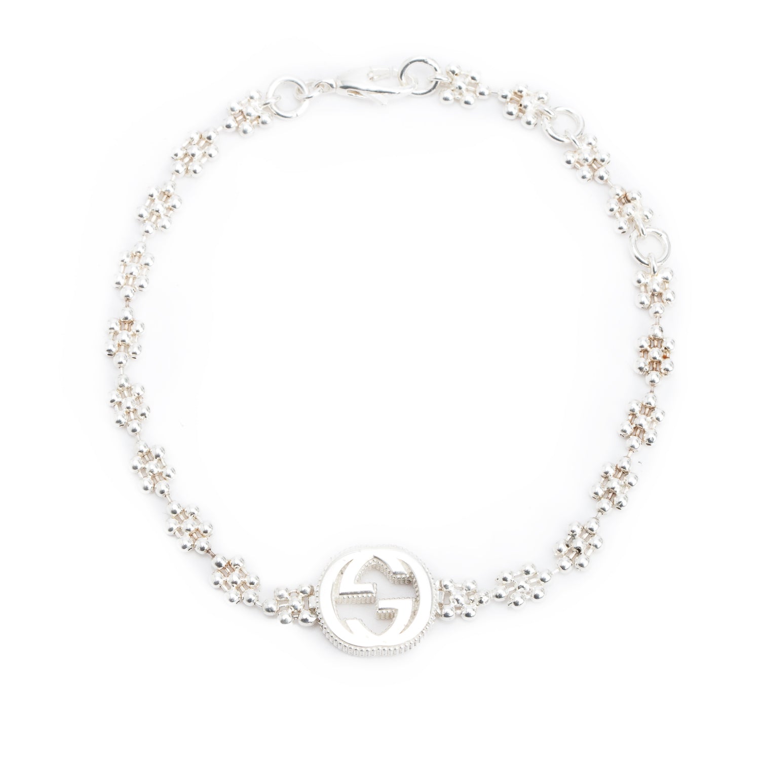 Gucci Sterling Silver Interlocking G Flower Chain Bracelet