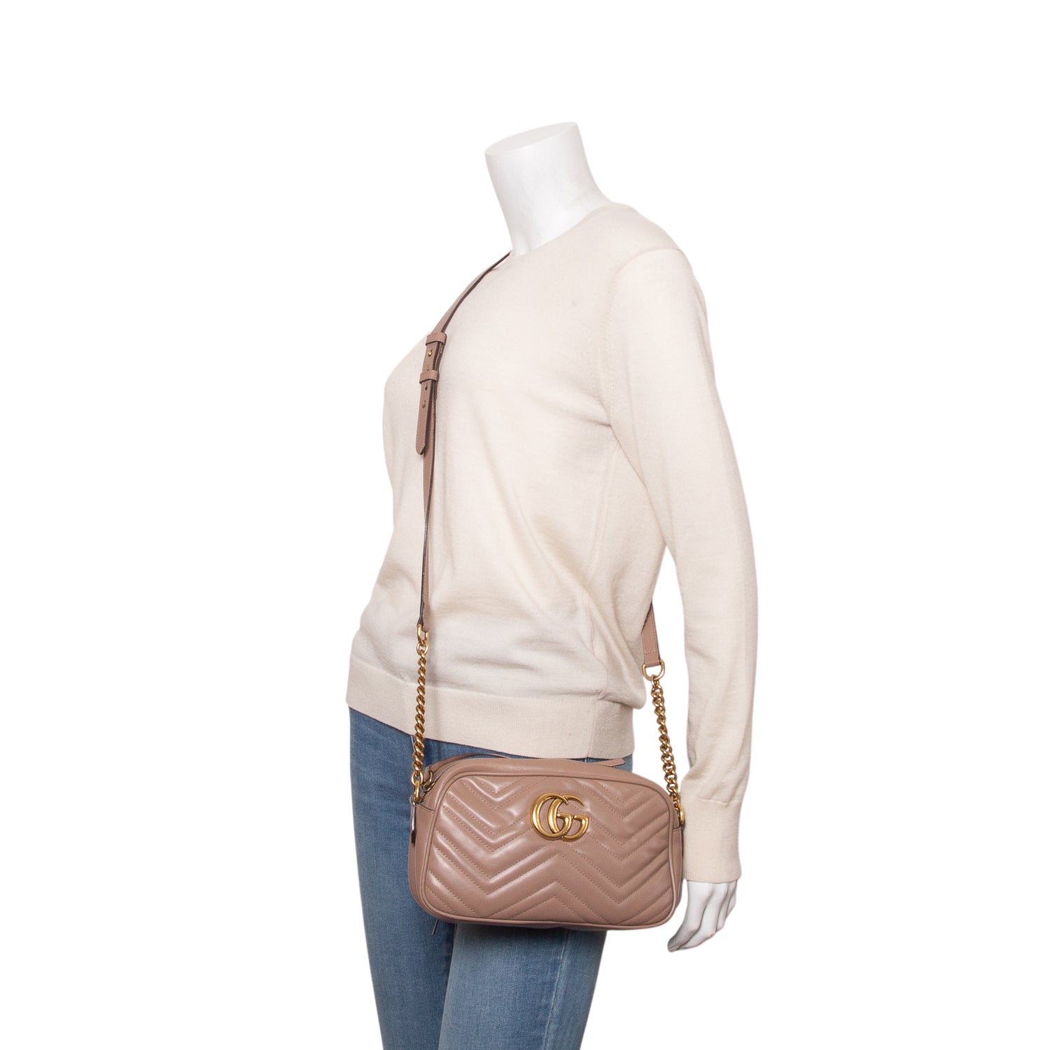 Gucci Beige GG Marmont Matelasse Small Camera Bag w/ Box