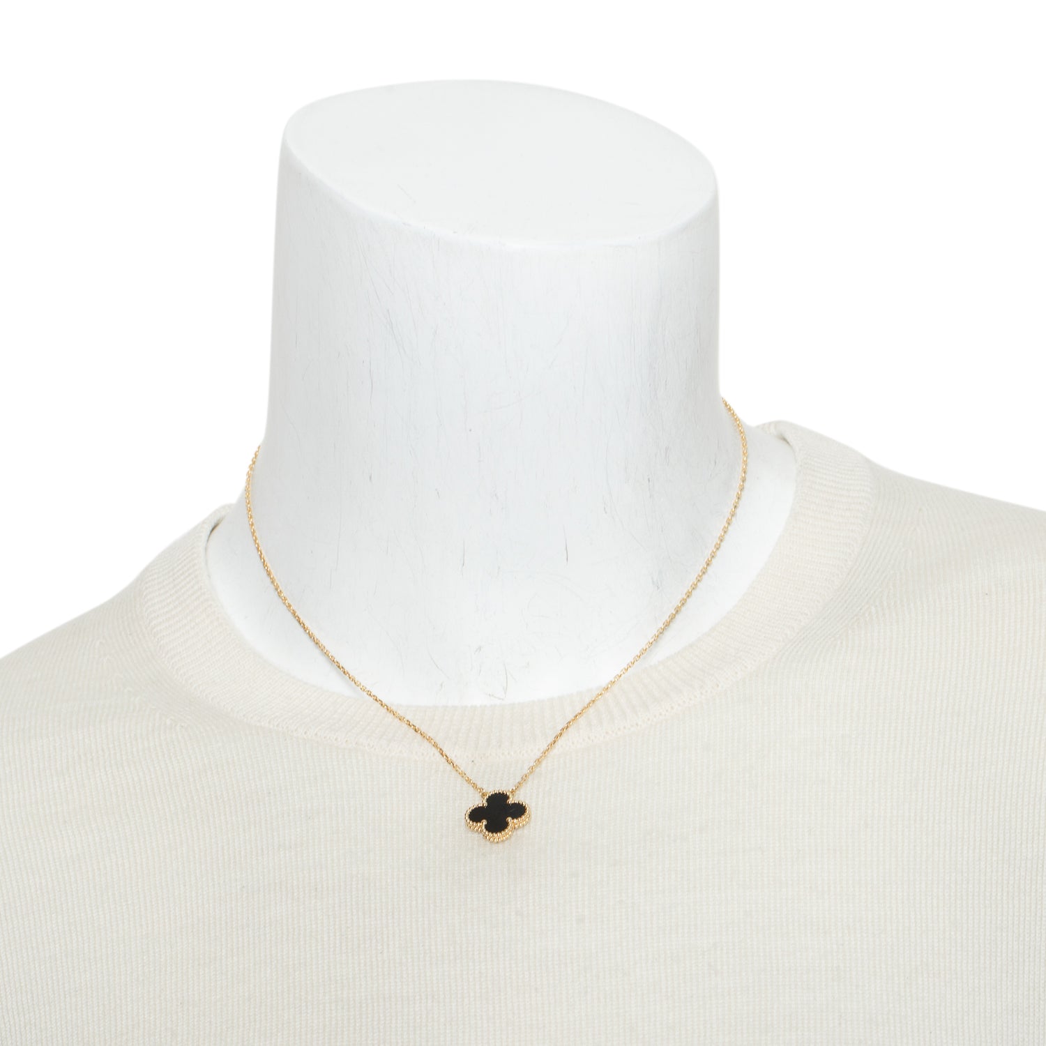 Van Cleef & Arpels 2025 18k Yellow Gold Vintage Alhambra Black Onyx Pendant Necklace w/ Box & Certificate